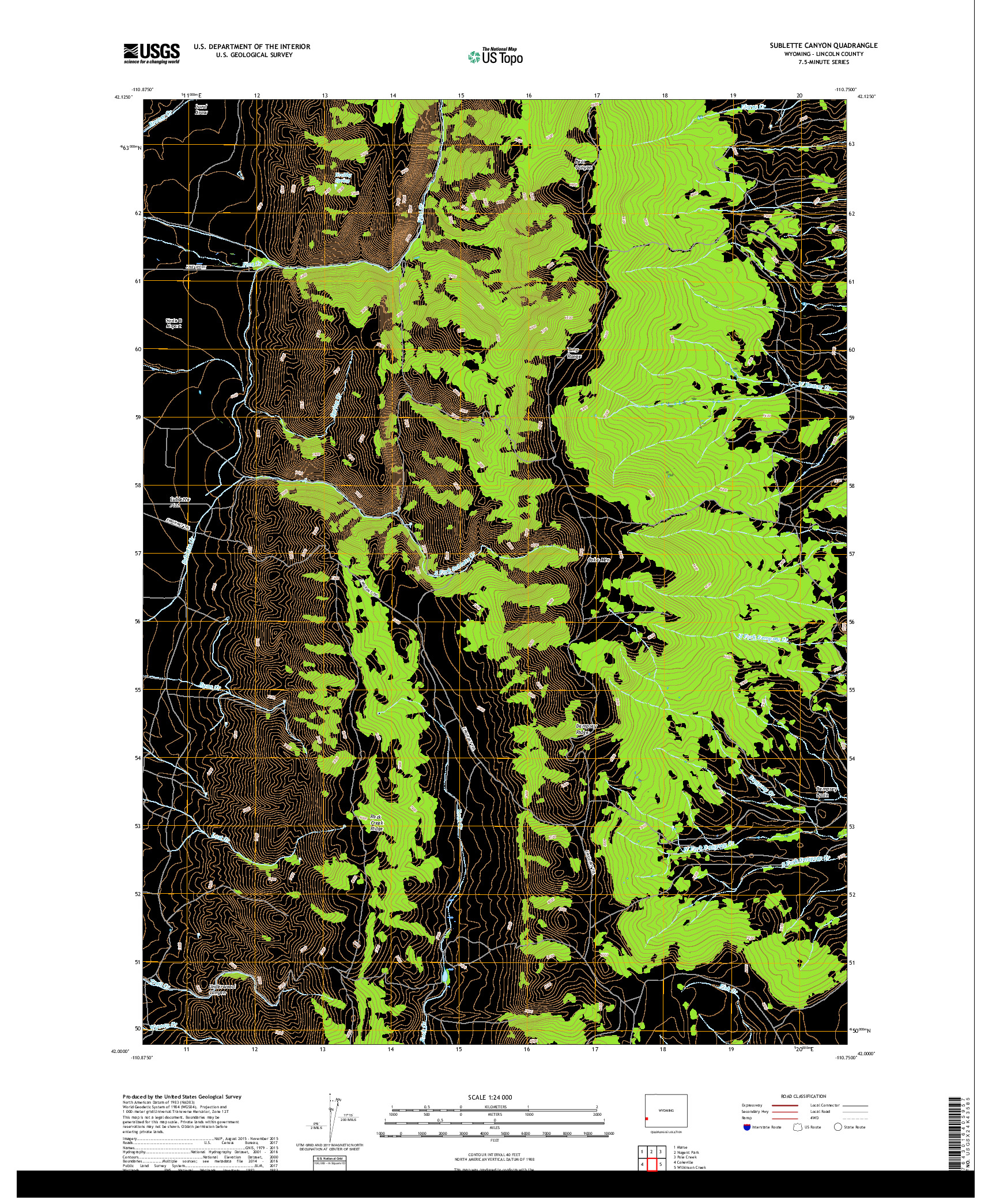 USGS US TOPO 7.5-MINUTE MAP FOR SUBLETTE CANYON, WY 2017