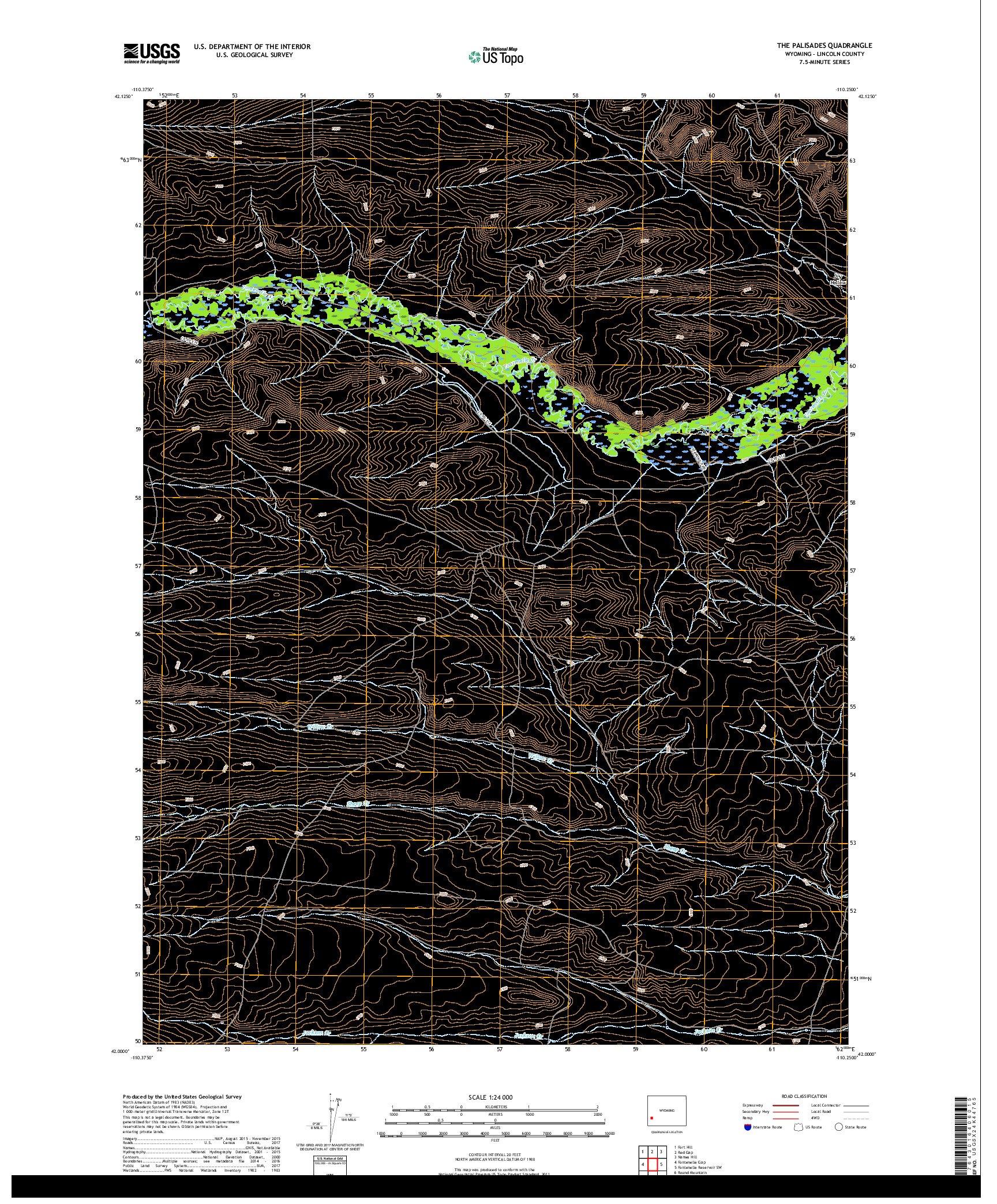 USGS US TOPO 7.5-MINUTE MAP FOR THE PALISADES, WY 2017