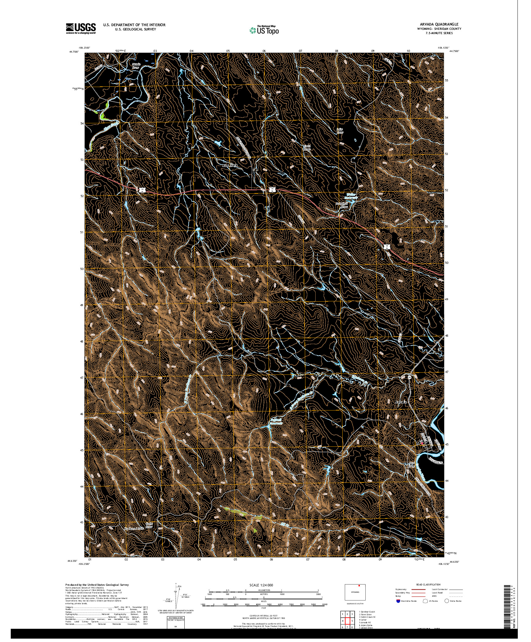 USGS US TOPO 7.5-MINUTE MAP FOR ARVADA, WY 2017