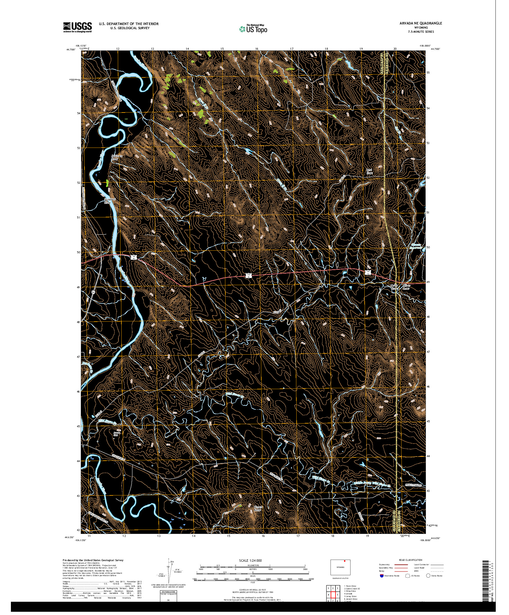 USGS US TOPO 7.5-MINUTE MAP FOR ARVADA NE, WY 2017