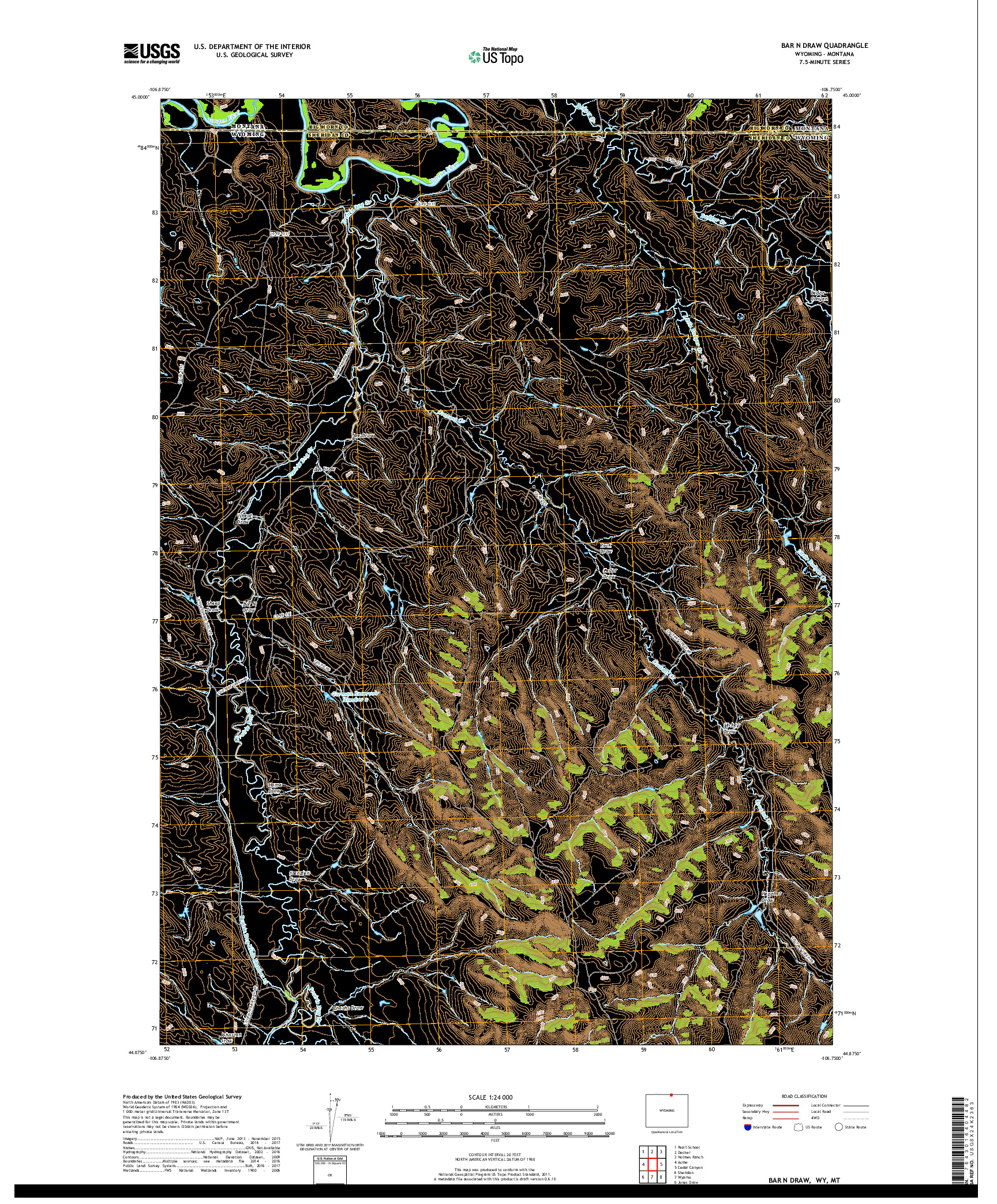 USGS US TOPO 7.5-MINUTE MAP FOR BAR N DRAW, WY,MT 2017