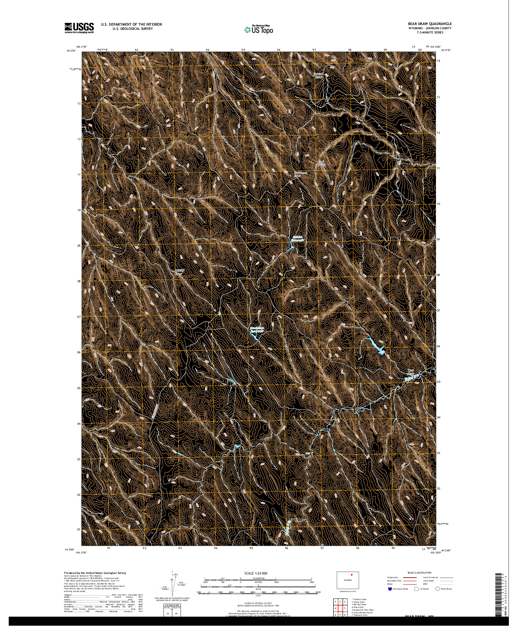 USGS US TOPO 7.5-MINUTE MAP FOR BEAR DRAW, WY 2017