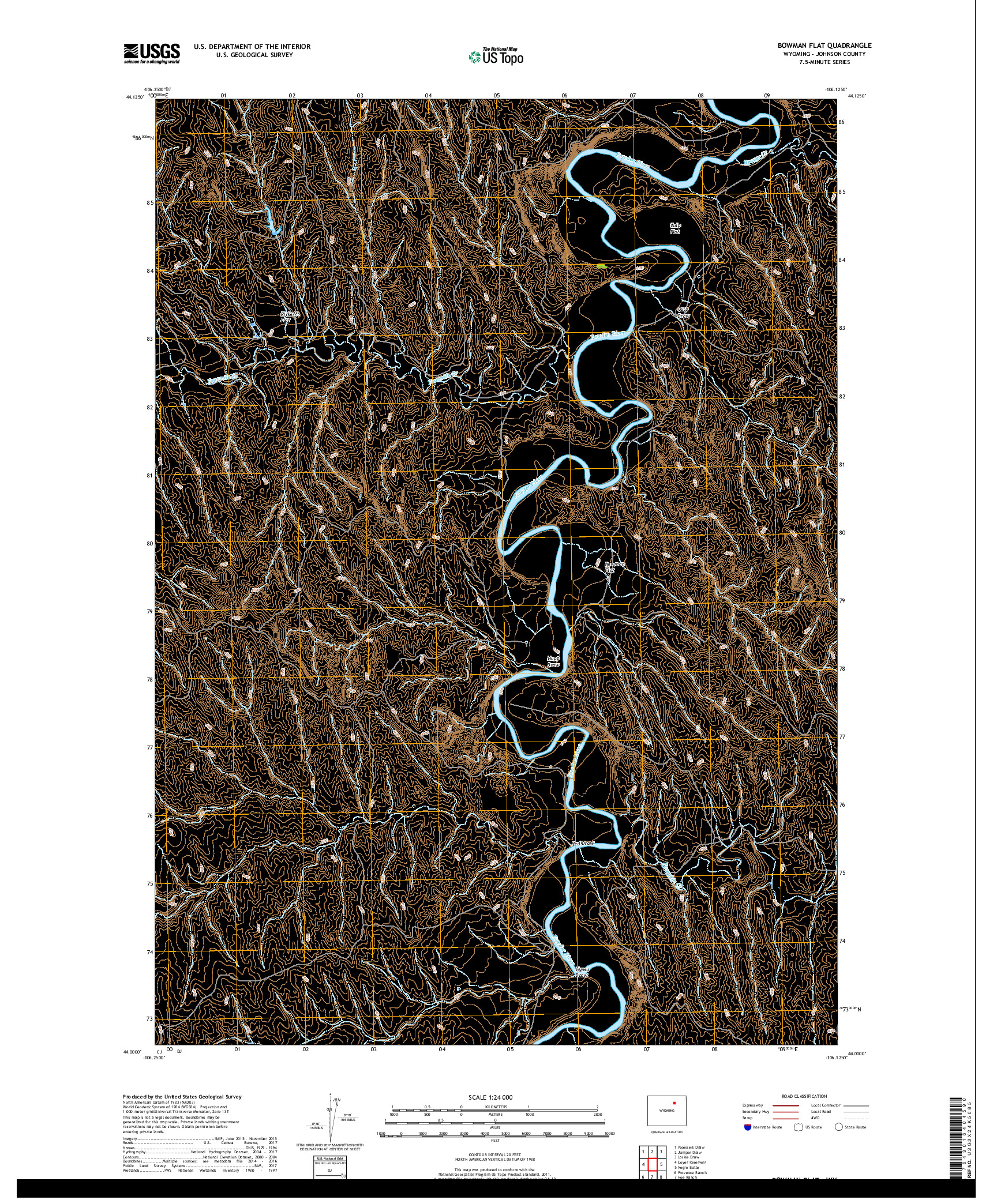 USGS US TOPO 7.5-MINUTE MAP FOR BOWMAN FLAT, WY 2017