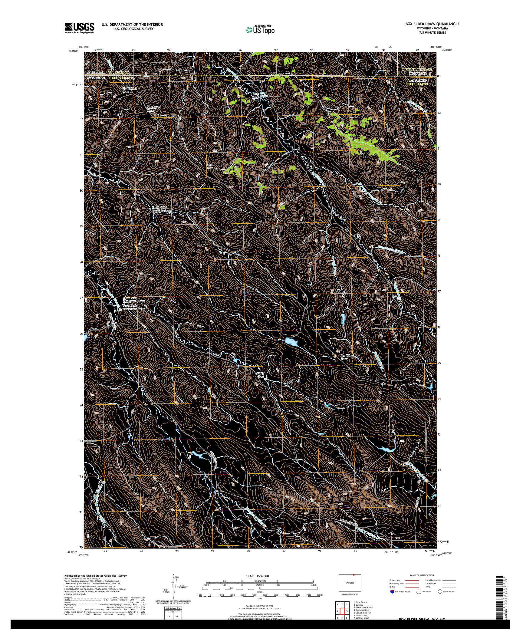 USGS US TOPO 7.5-MINUTE MAP FOR BOX ELDER DRAW, WY,MT 2017