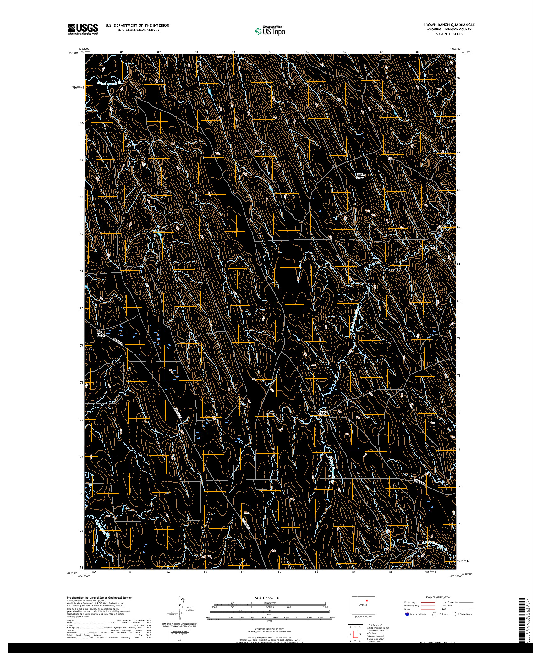 USGS US TOPO 7.5-MINUTE MAP FOR BROWN RANCH, WY 2017