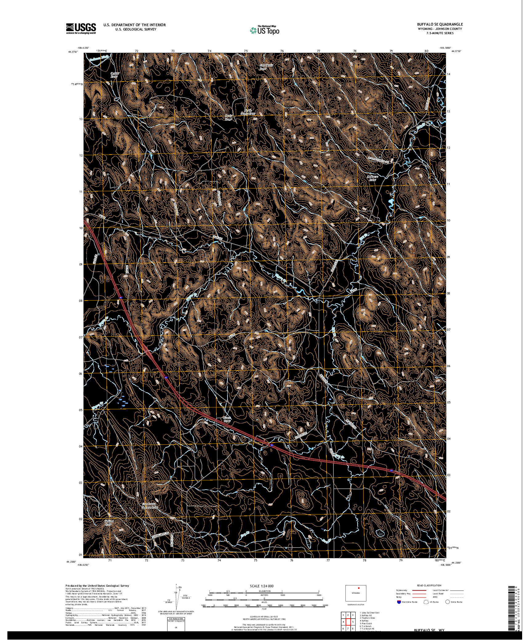 USGS US TOPO 7.5-MINUTE MAP FOR BUFFALO SE, WY 2017
