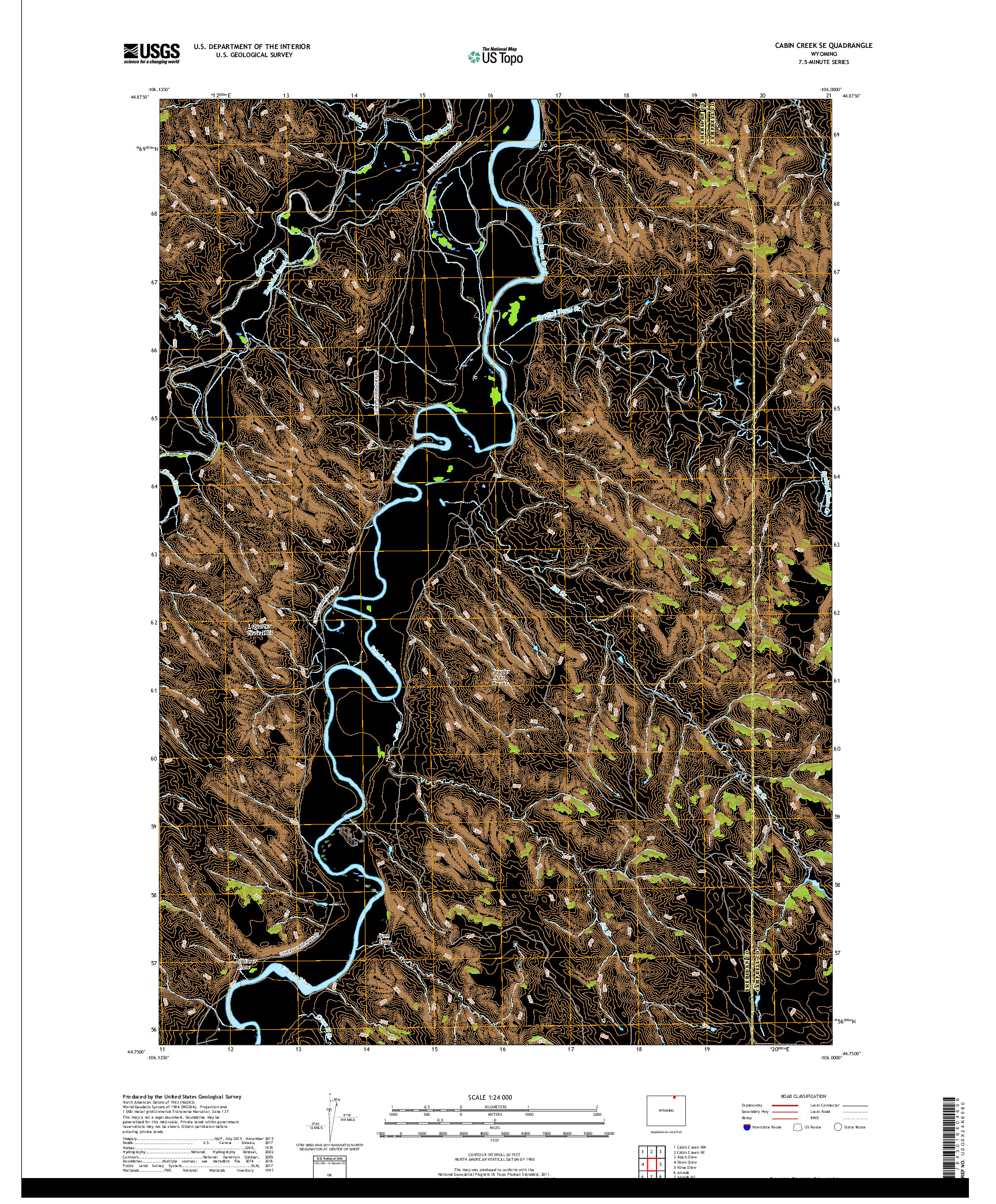 USGS US TOPO 7.5-MINUTE MAP FOR CABIN CREEK SE, WY 2017