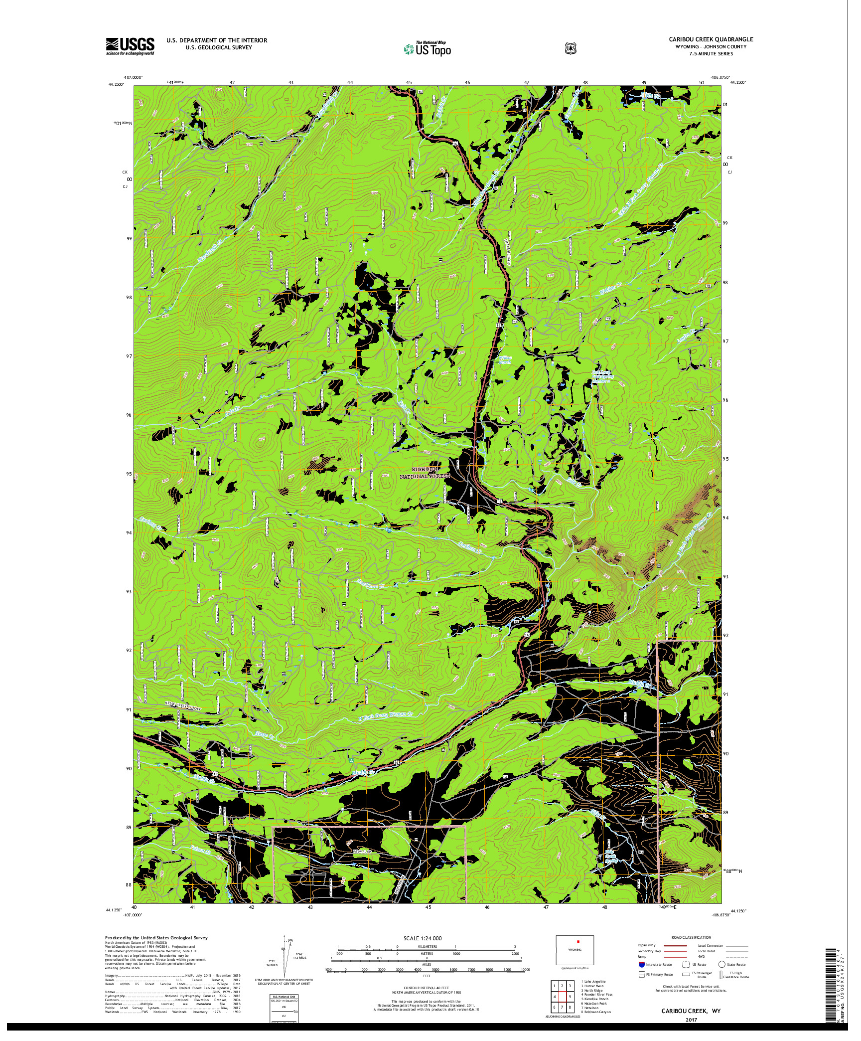 USGS US TOPO 7.5-MINUTE MAP FOR CARIBOU CREEK, WY 2017