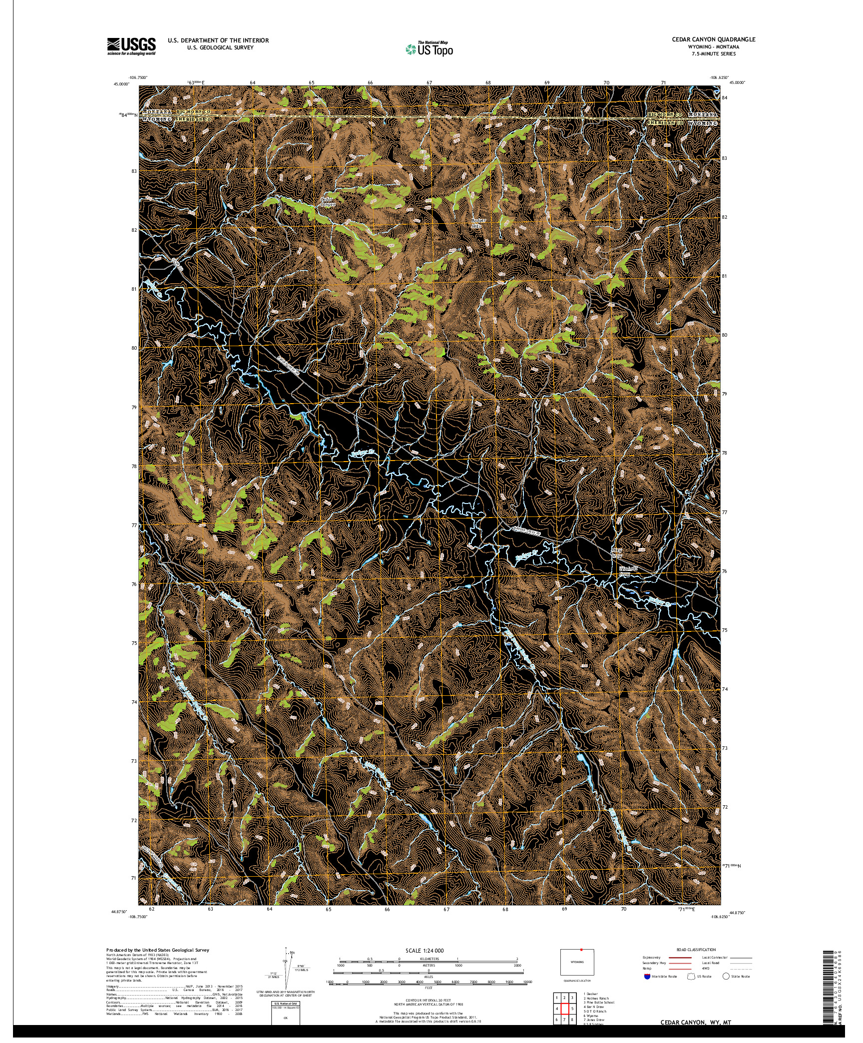 USGS US TOPO 7.5-MINUTE MAP FOR CEDAR CANYON, WY,MT 2017