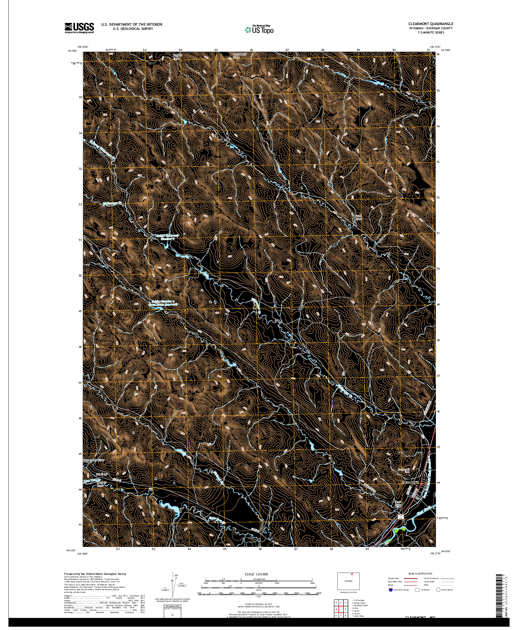 USGS US TOPO 7.5-MINUTE MAP FOR CLEARMONT, WY 2017