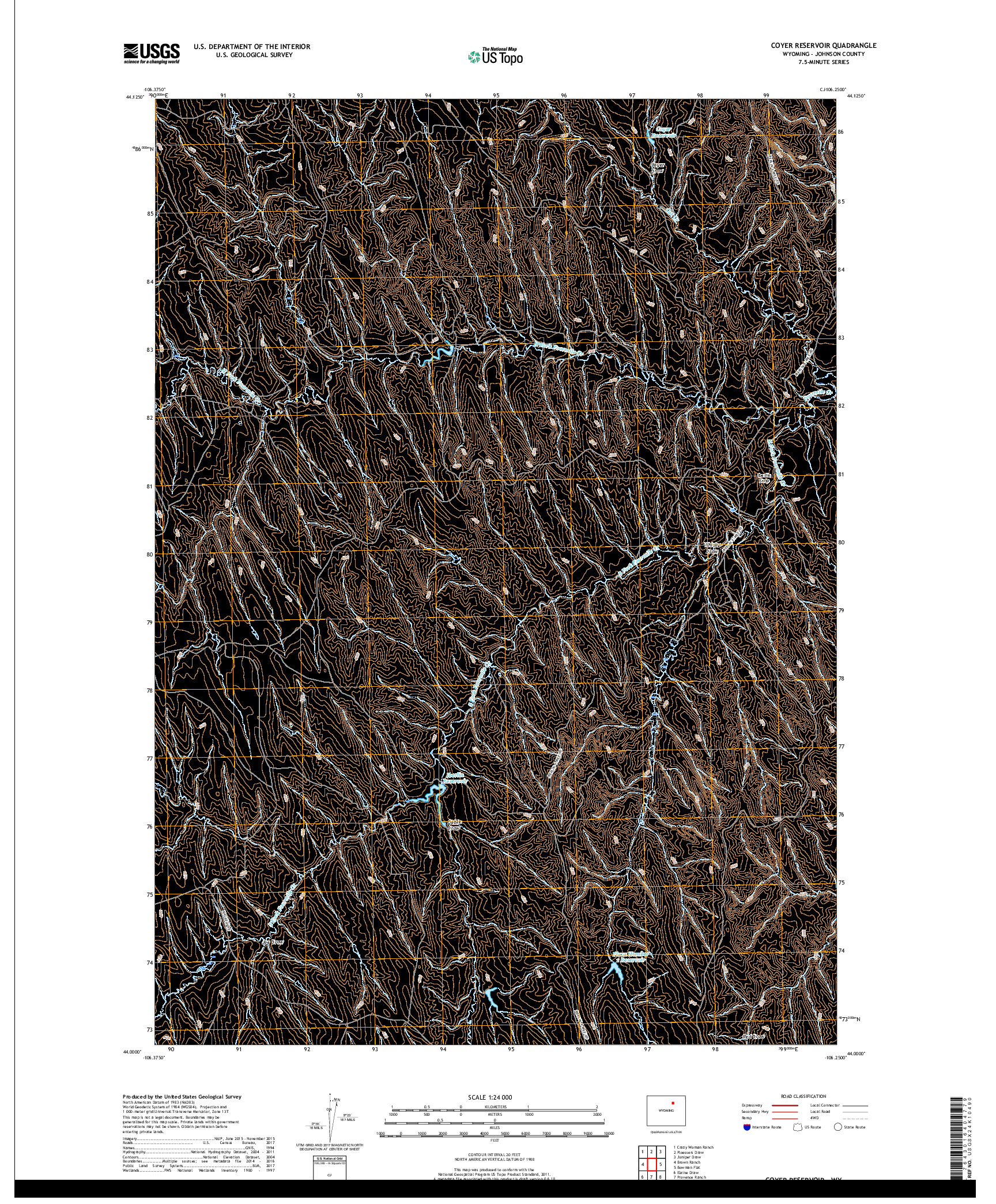 USGS US TOPO 7.5-MINUTE MAP FOR COYER RESERVOIR, WY 2017