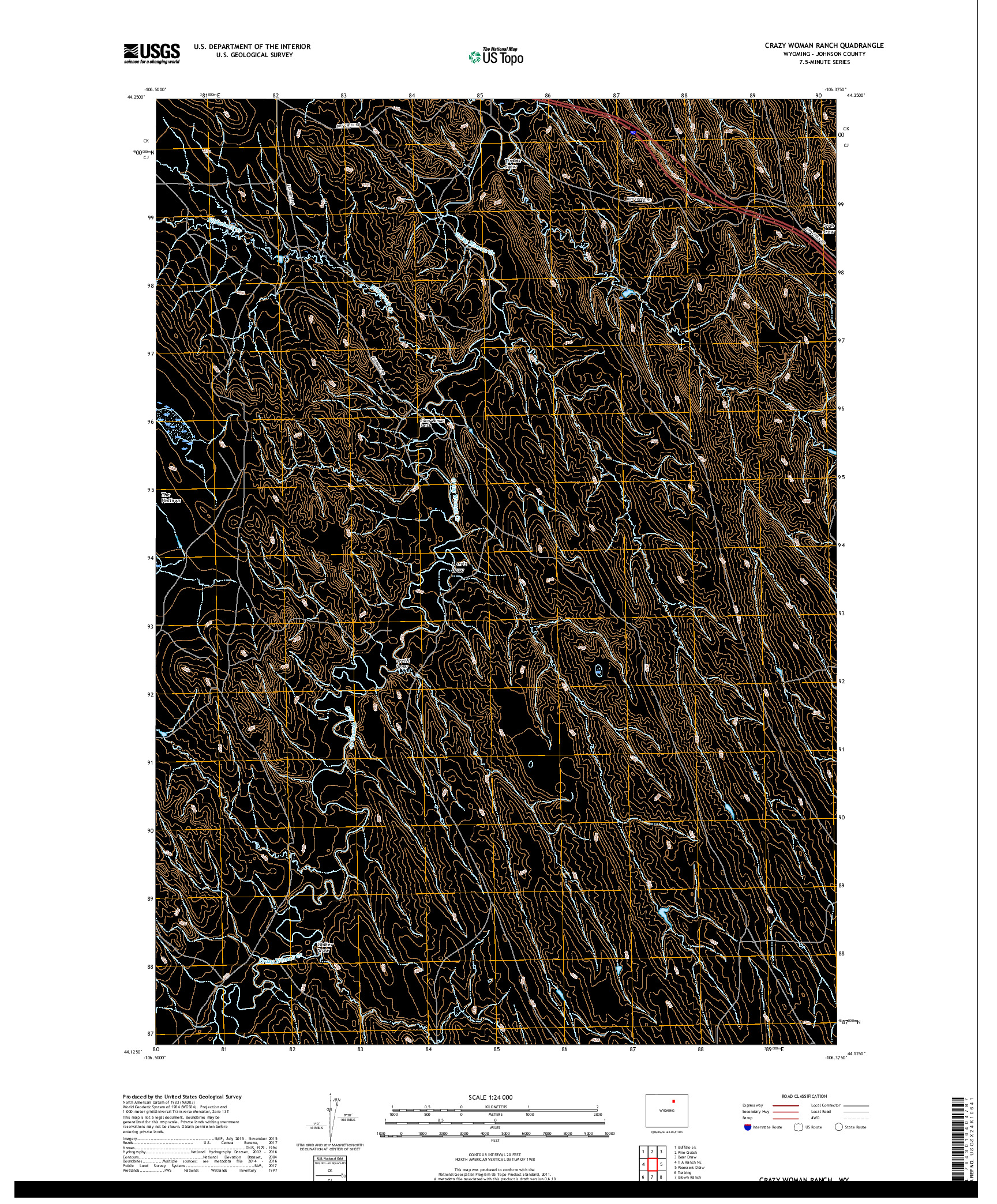 USGS US TOPO 7.5-MINUTE MAP FOR CRAZY WOMAN RANCH, WY 2017