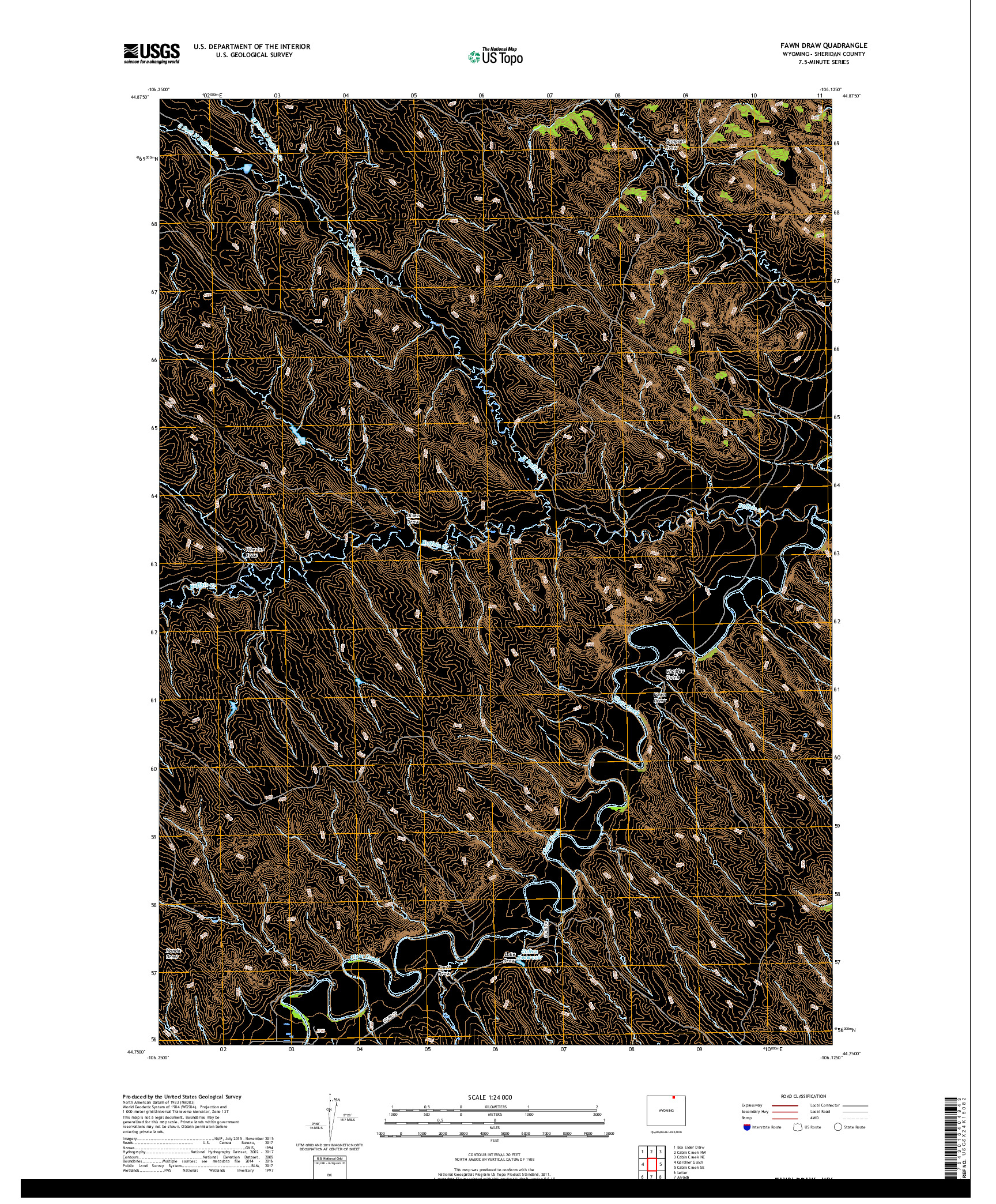 USGS US TOPO 7.5-MINUTE MAP FOR FAWN DRAW, WY 2017
