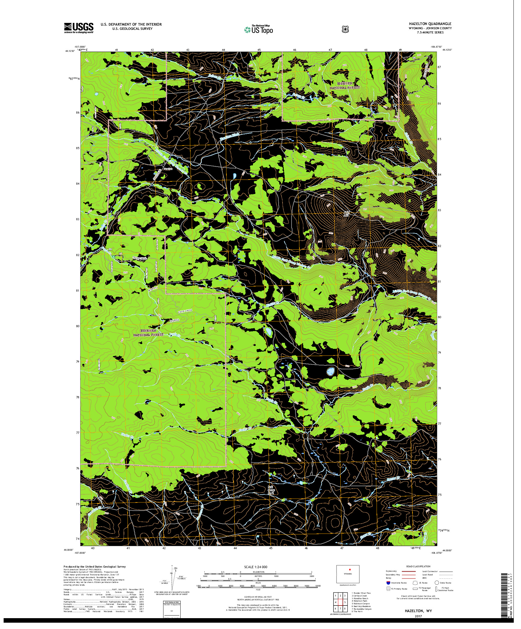 USGS US TOPO 7.5-MINUTE MAP FOR HAZELTON, WY 2017