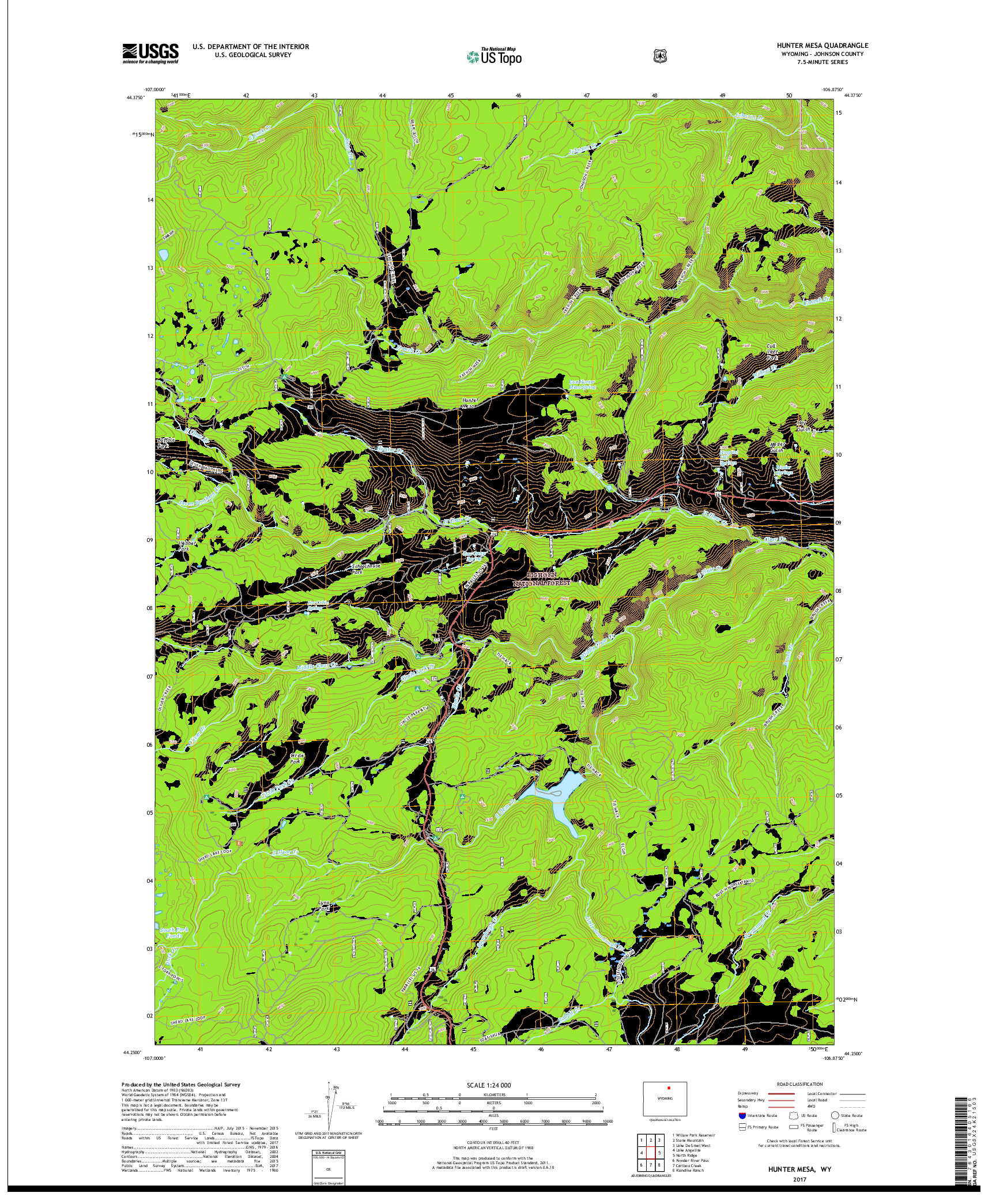 USGS US TOPO 7.5-MINUTE MAP FOR HUNTER MESA, WY 2017