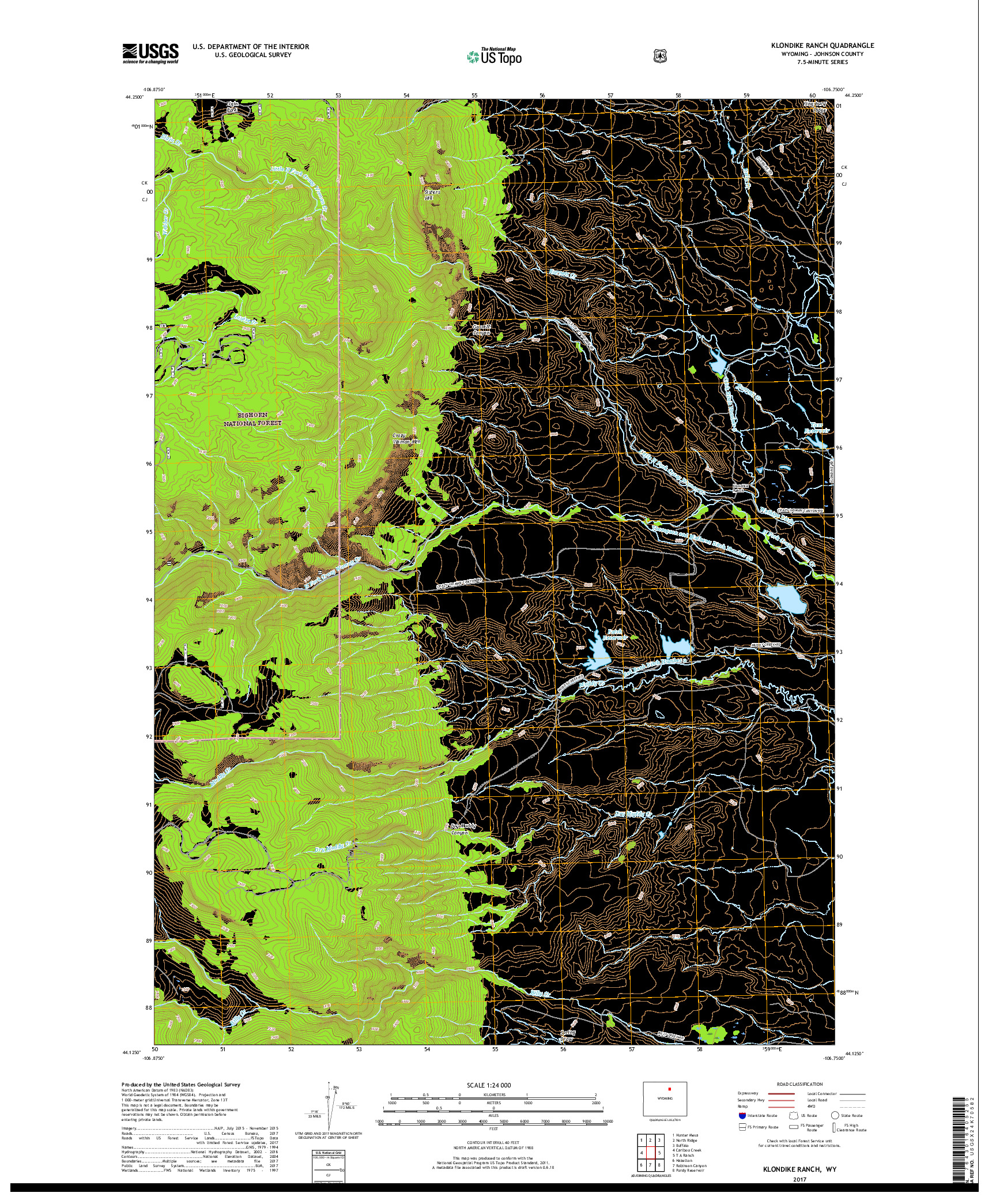 USGS US TOPO 7.5-MINUTE MAP FOR KLONDIKE RANCH, WY 2017