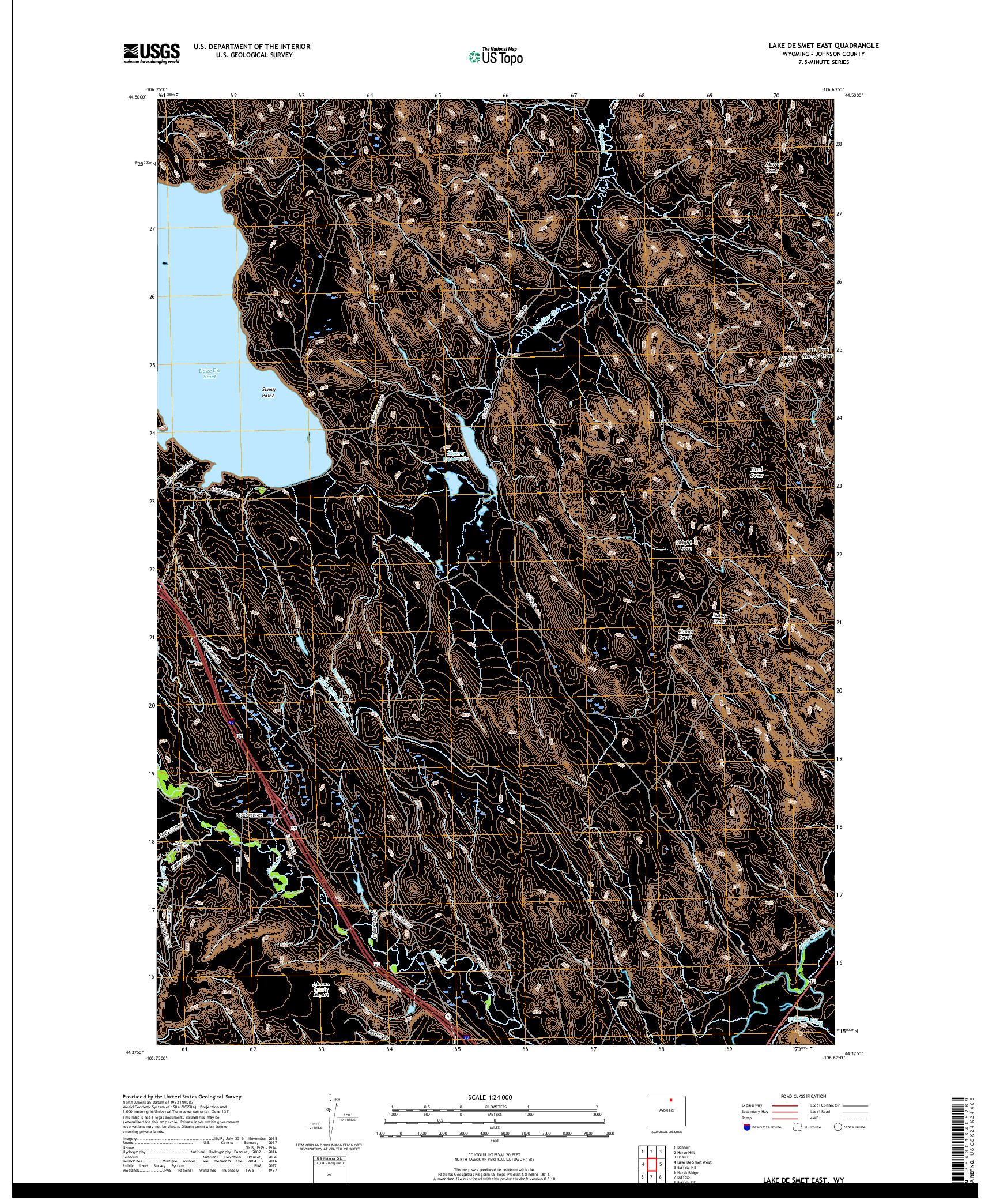 USGS US TOPO 7.5-MINUTE MAP FOR LAKE DE SMET EAST, WY 2017