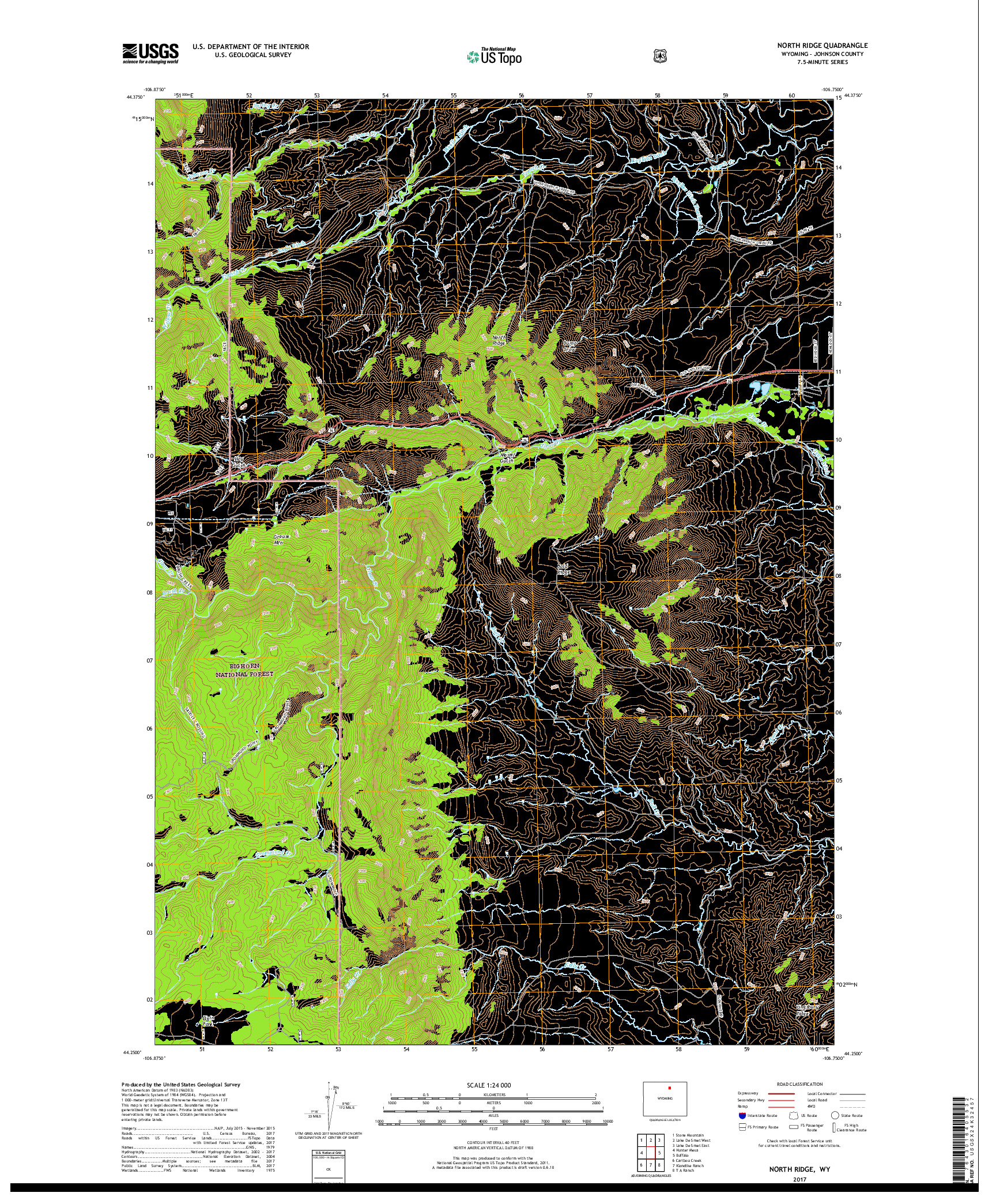 USGS US TOPO 7.5-MINUTE MAP FOR NORTH RIDGE, WY 2017