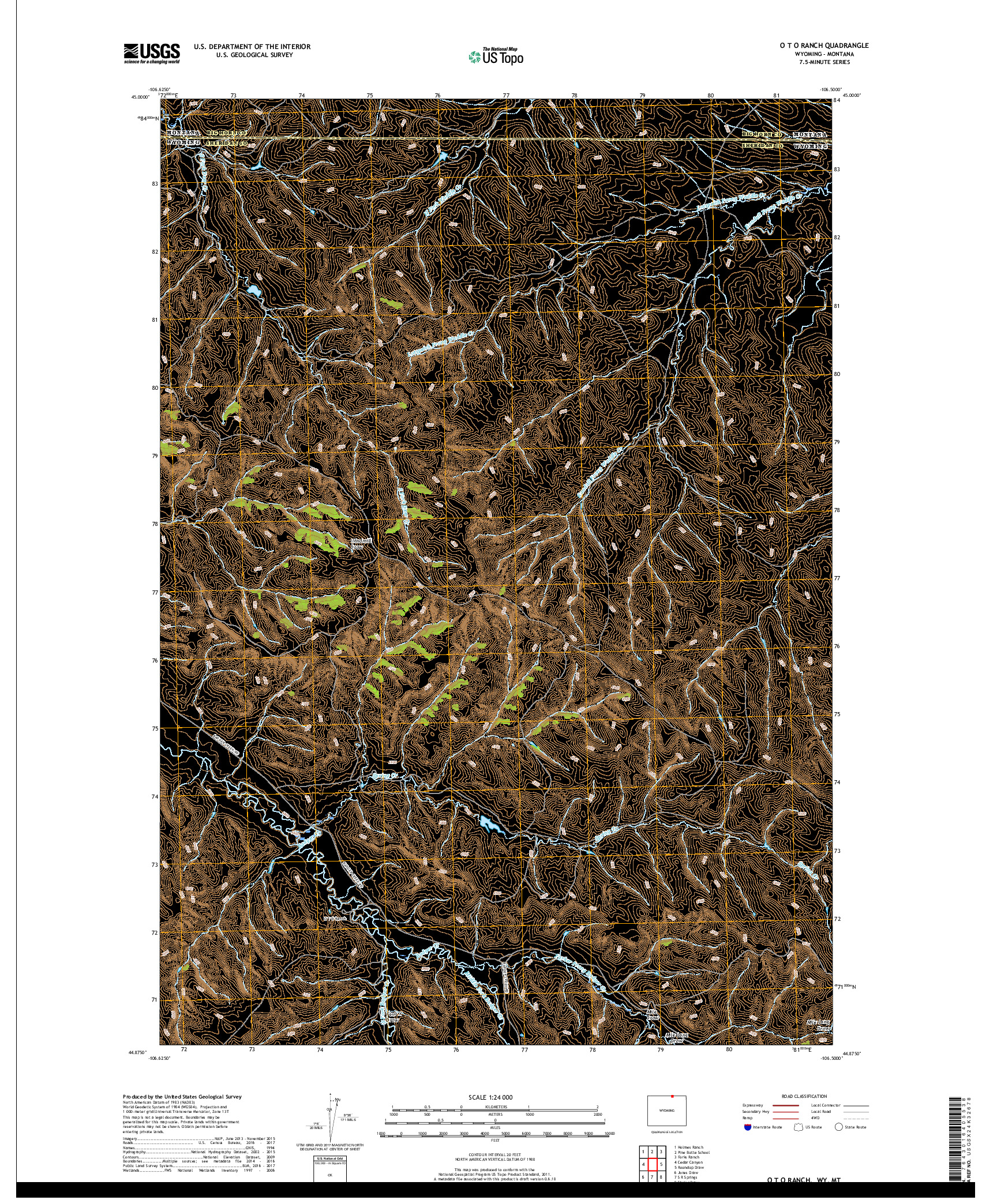 USGS US TOPO 7.5-MINUTE MAP FOR O T O RANCH, WY,MT 2017