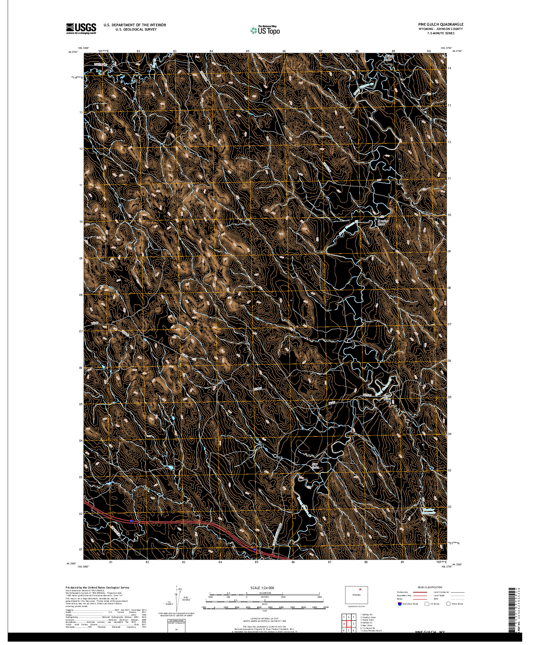 USGS US TOPO 7.5-MINUTE MAP FOR PINE GULCH, WY 2017