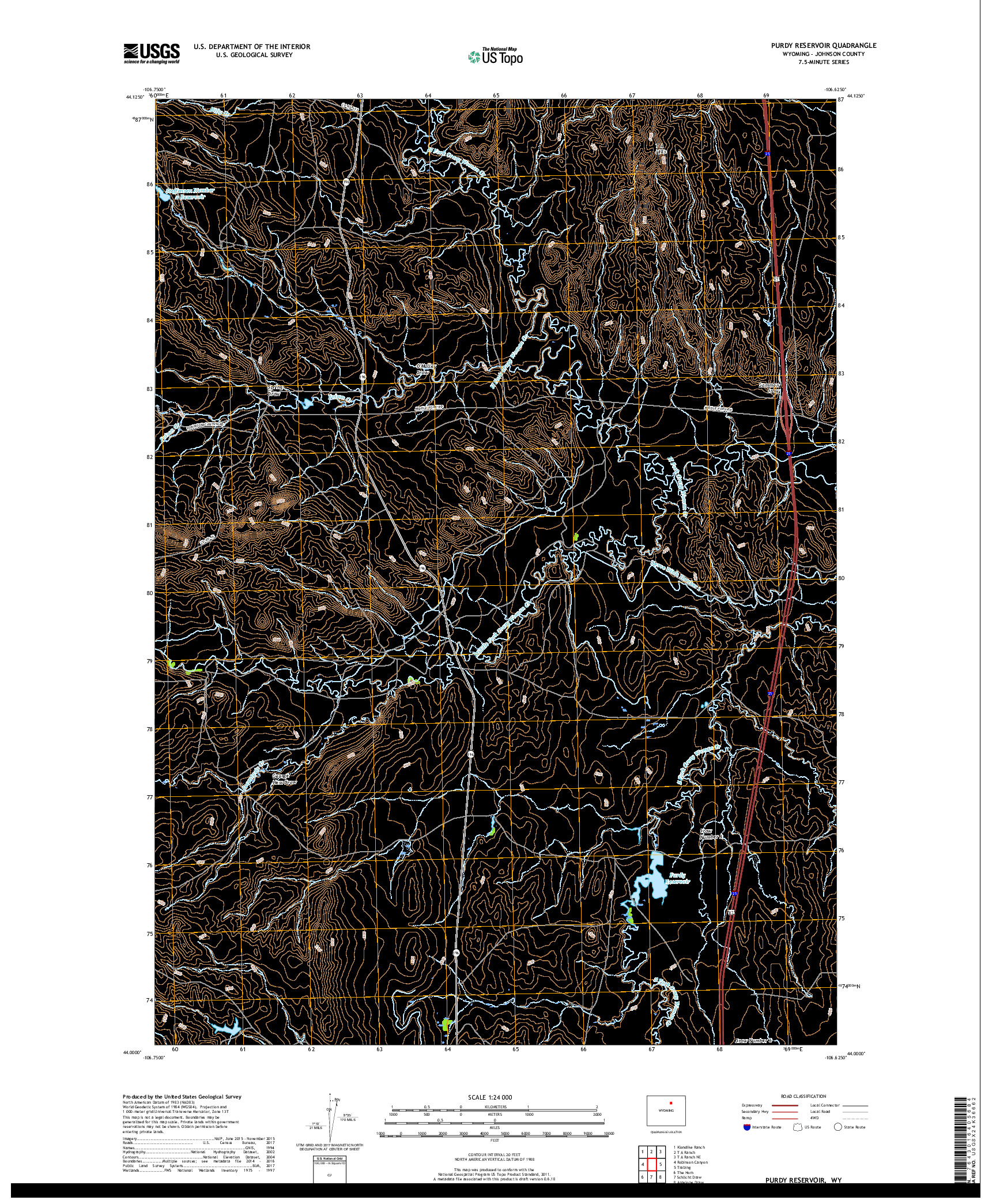USGS US TOPO 7.5-MINUTE MAP FOR PURDY RESERVOIR, WY 2017