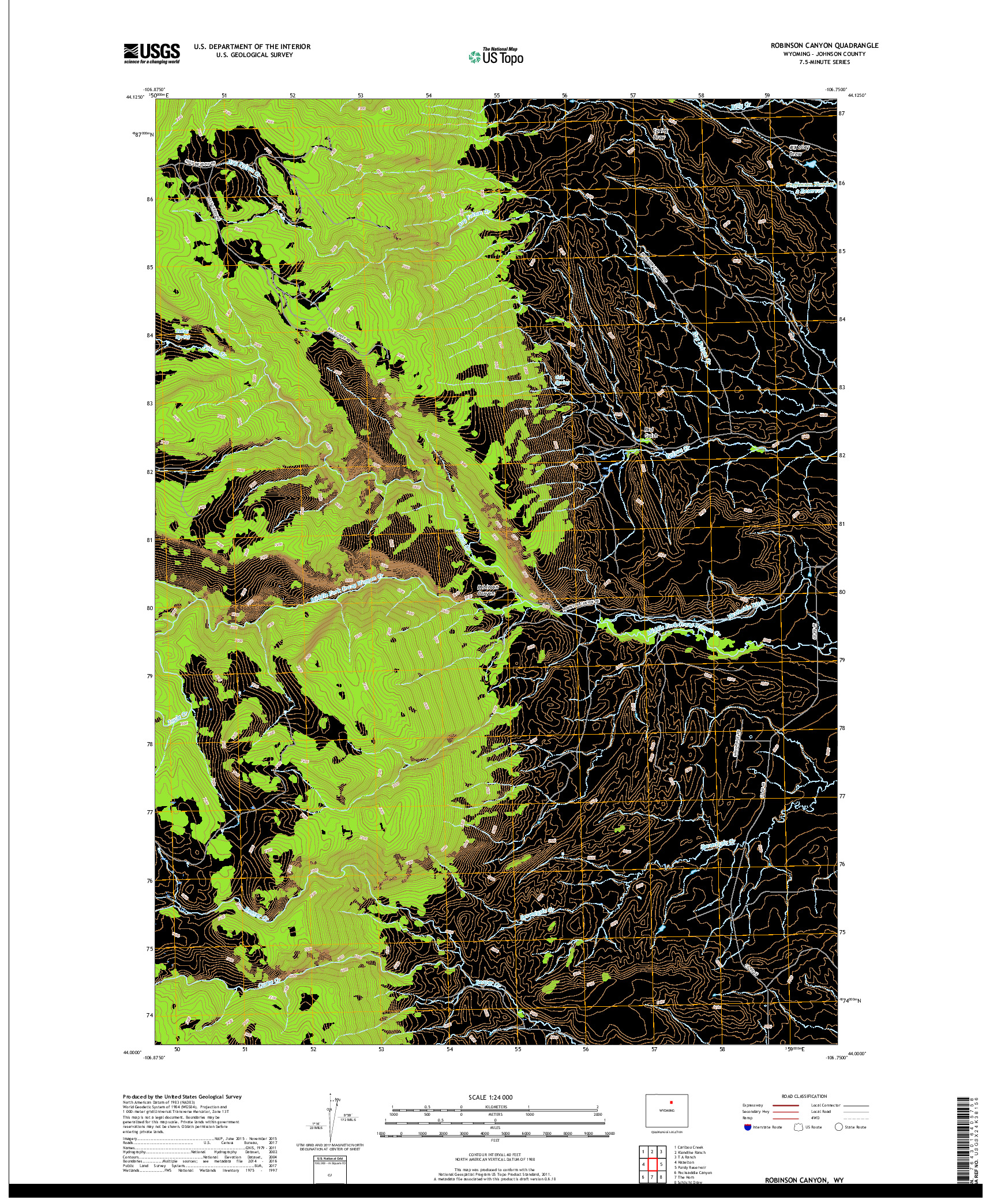 USGS US TOPO 7.5-MINUTE MAP FOR ROBINSON CANYON, WY 2017