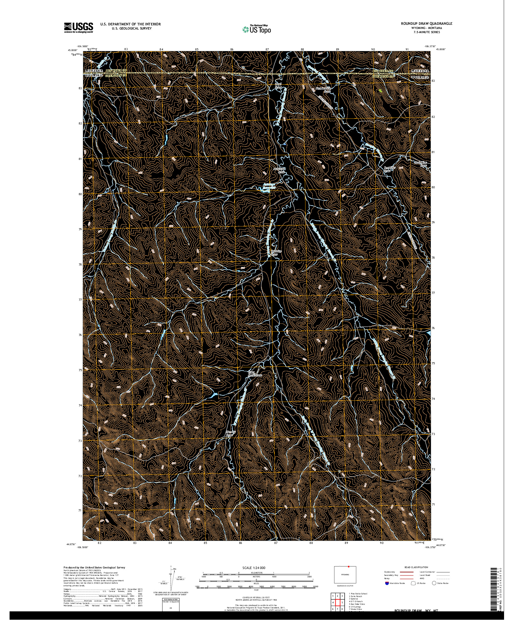 USGS US TOPO 7.5-MINUTE MAP FOR ROUNDUP DRAW, WY,MT 2017