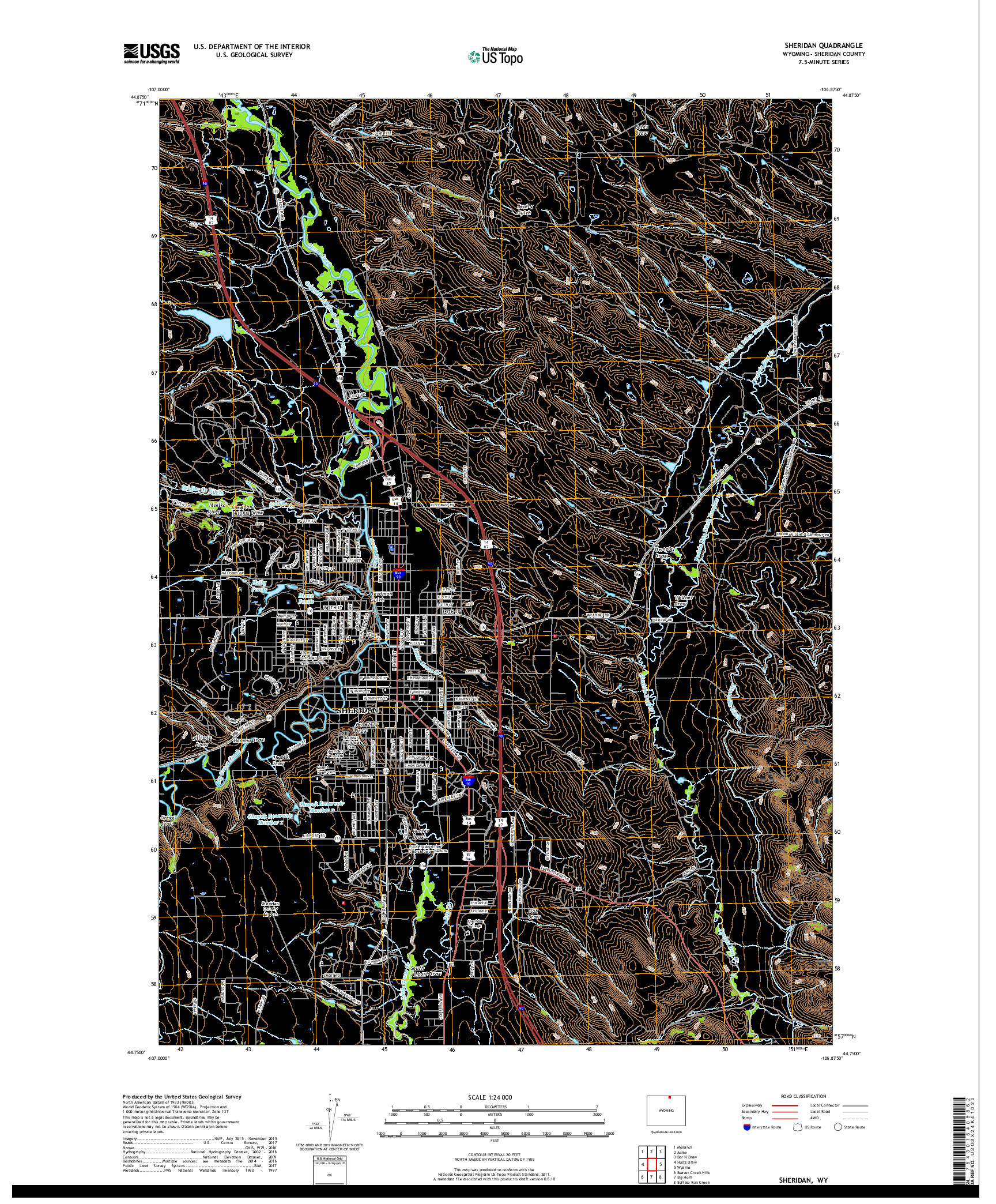 USGS US TOPO 7.5-MINUTE MAP FOR SHERIDAN, WY 2017