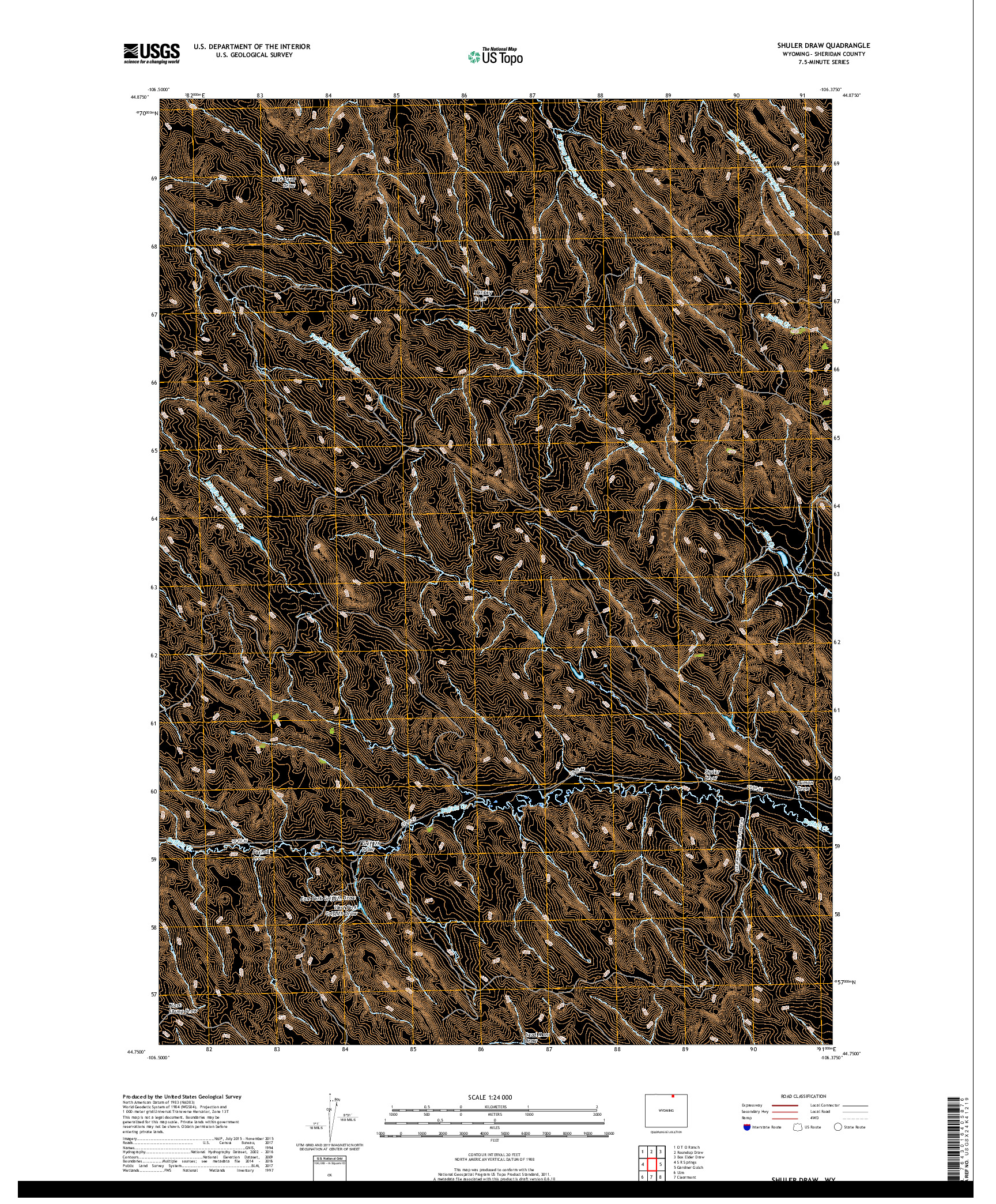 USGS US TOPO 7.5-MINUTE MAP FOR SHULER DRAW, WY 2017