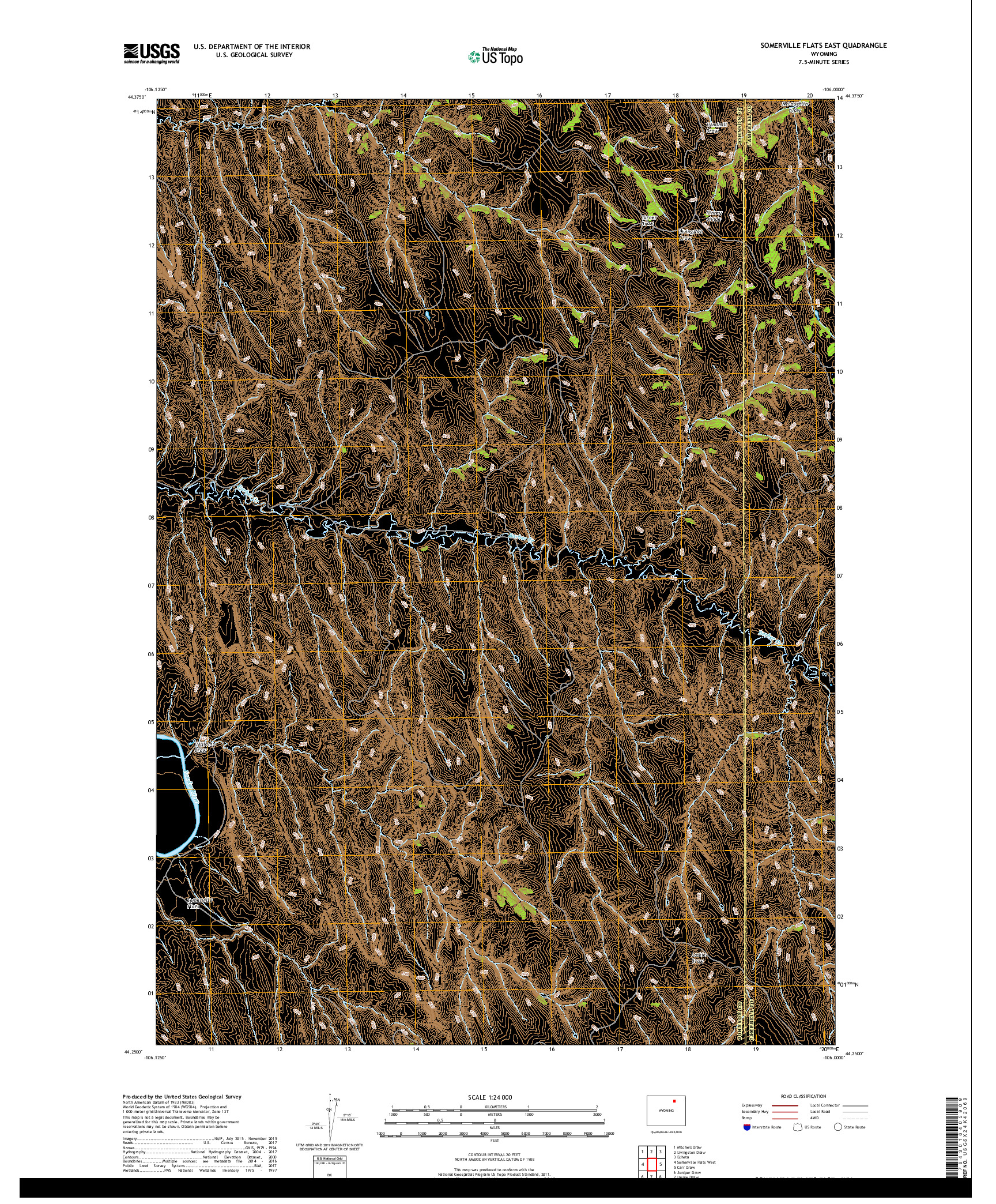 USGS US TOPO 7.5-MINUTE MAP FOR SOMERVILLE FLATS EAST, WY 2017