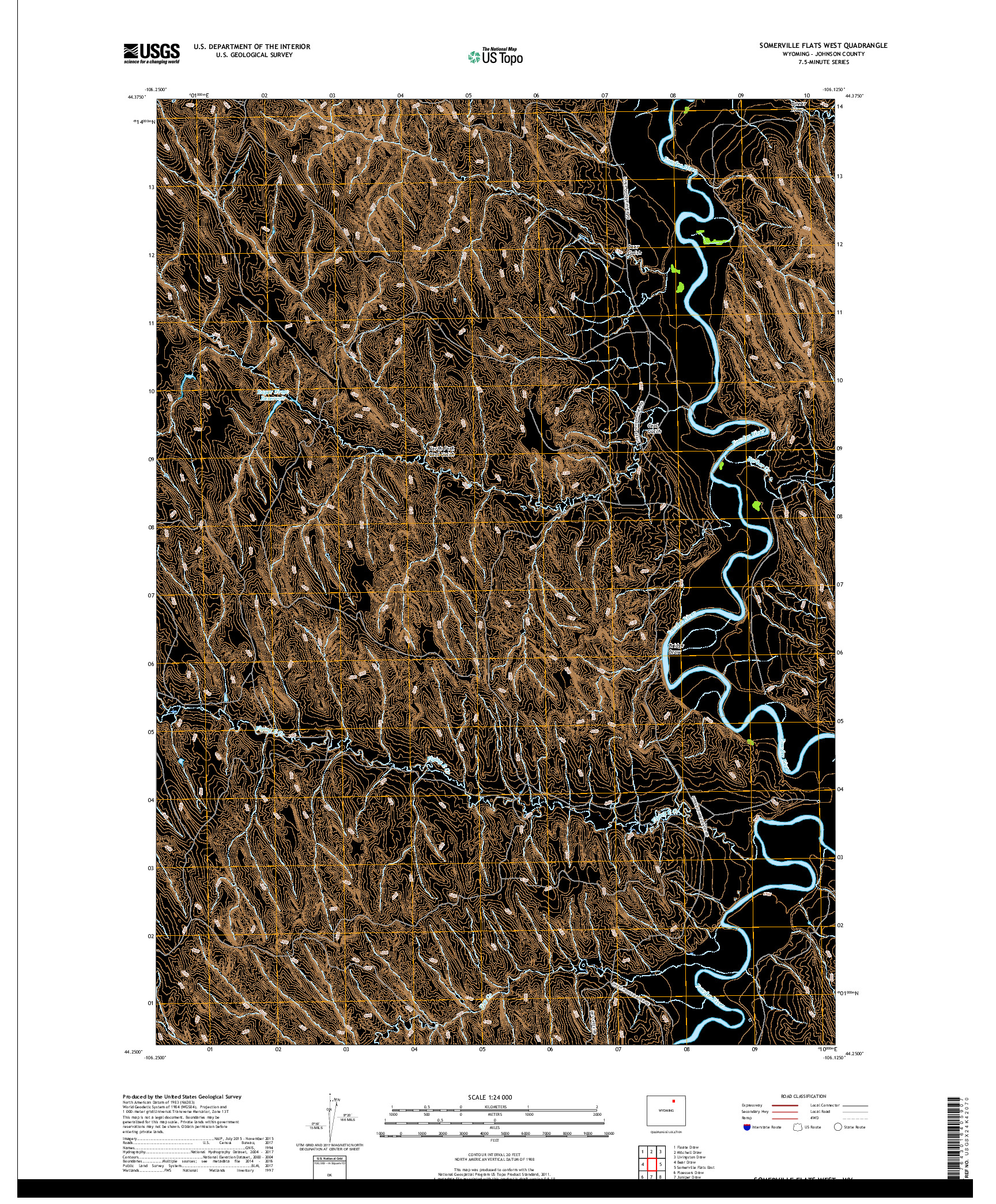 USGS US TOPO 7.5-MINUTE MAP FOR SOMERVILLE FLATS WEST, WY 2017