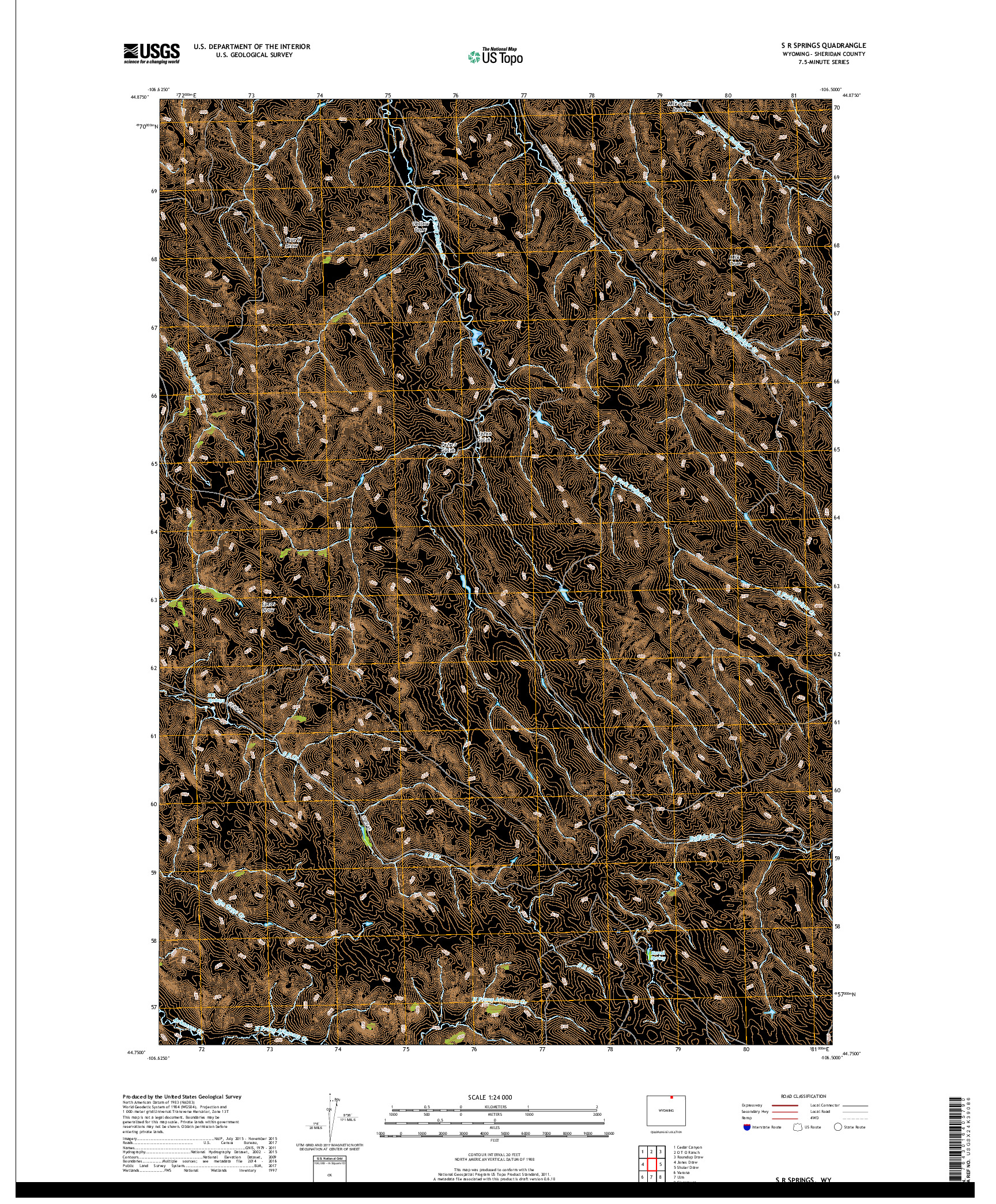 USGS US TOPO 7.5-MINUTE MAP FOR S R SPRINGS, WY 2017