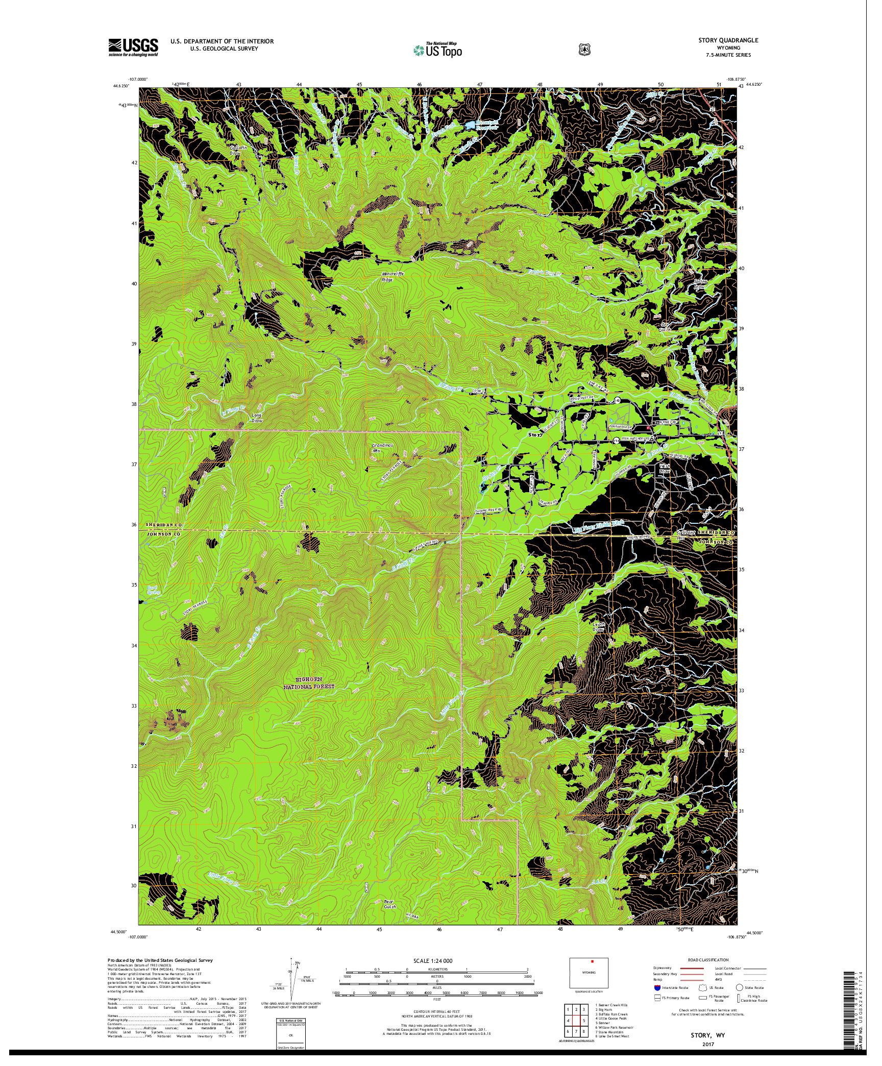 USGS US TOPO 7.5-MINUTE MAP FOR STORY, WY 2017