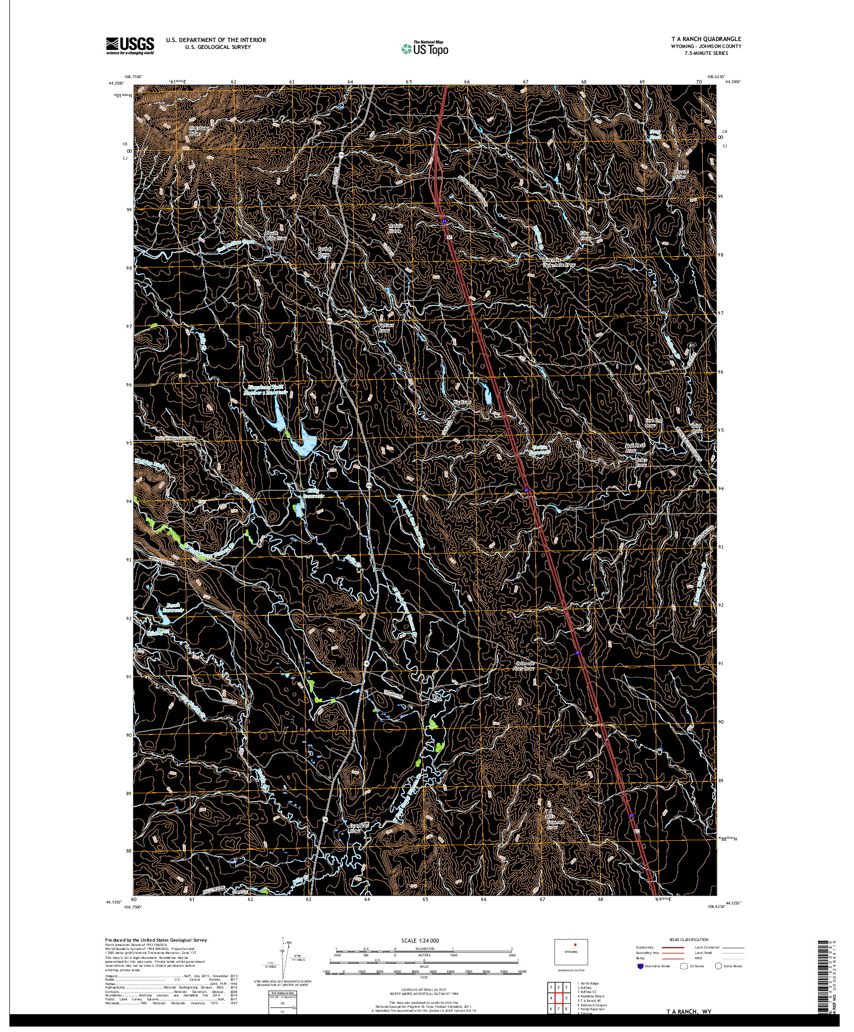 USGS US TOPO 7.5-MINUTE MAP FOR T A RANCH, WY 2017