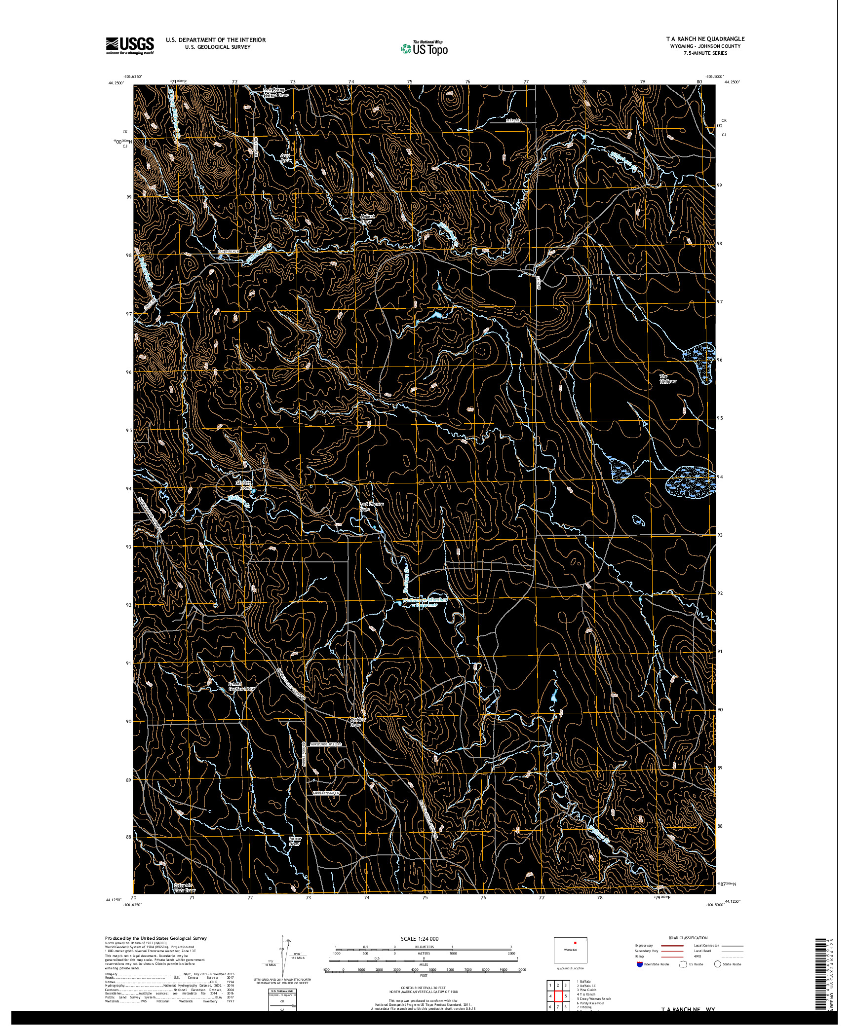 USGS US TOPO 7.5-MINUTE MAP FOR T A RANCH NE, WY 2017