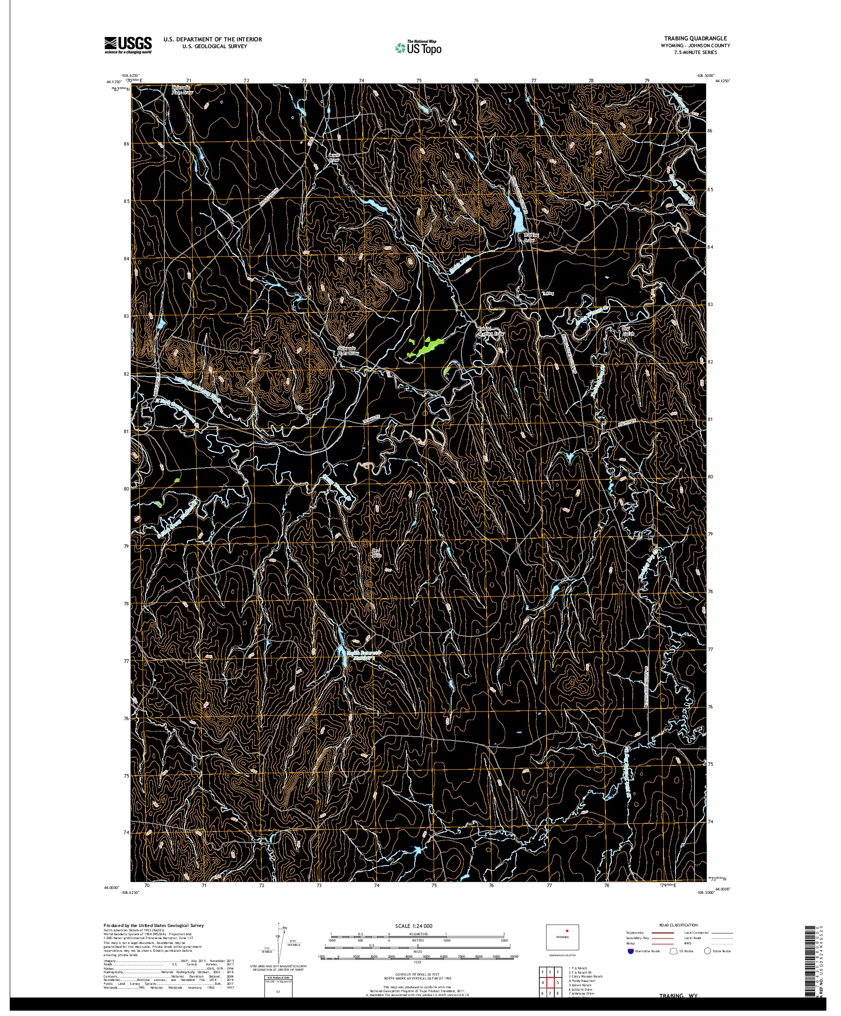USGS US TOPO 7.5-MINUTE MAP FOR TRABING, WY 2017