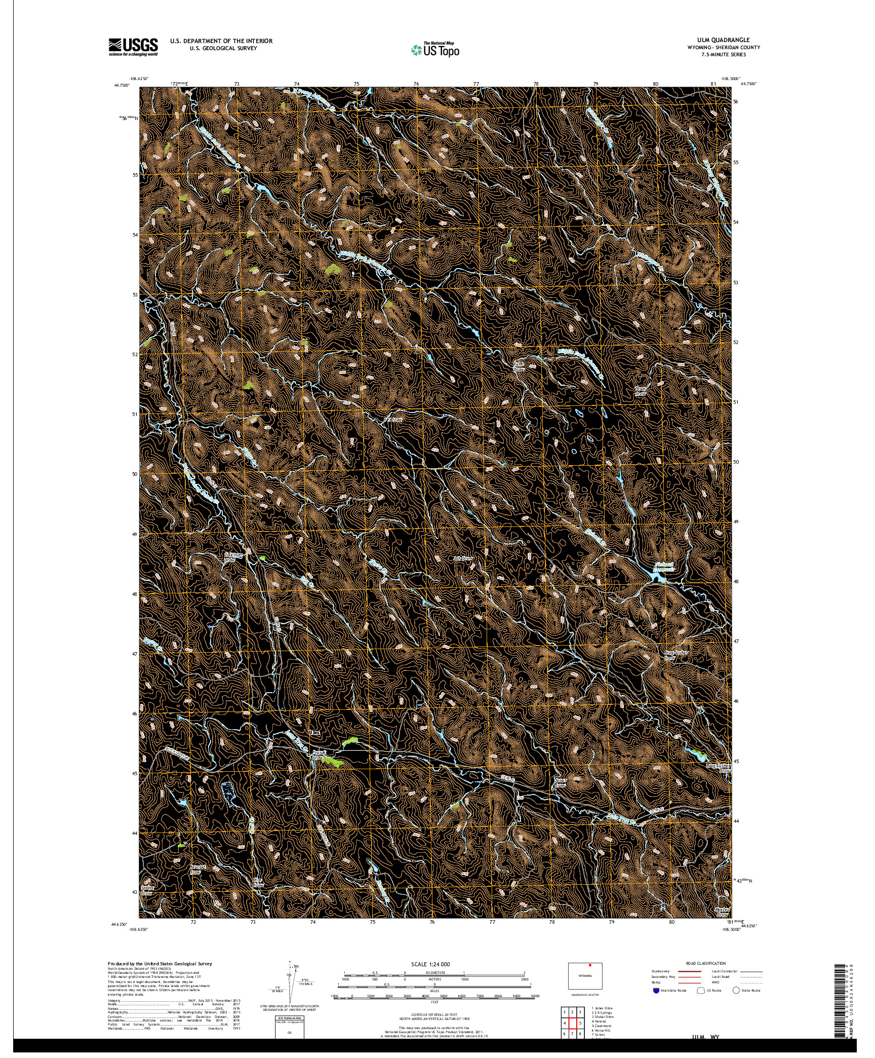 USGS US TOPO 7.5-MINUTE MAP FOR ULM, WY 2017