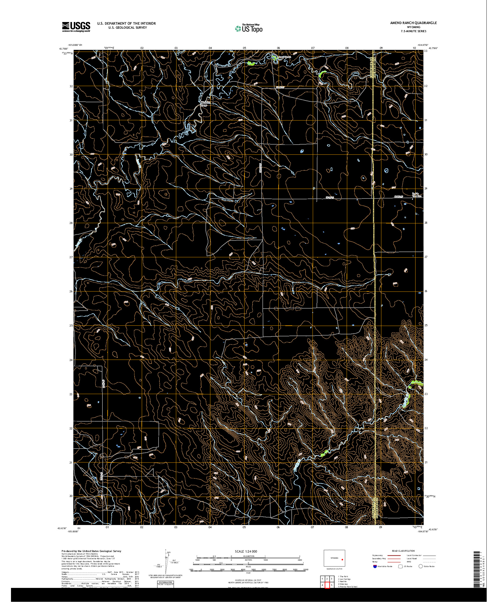 USGS US TOPO 7.5-MINUTE MAP FOR AMEND RANCH, WY 2017