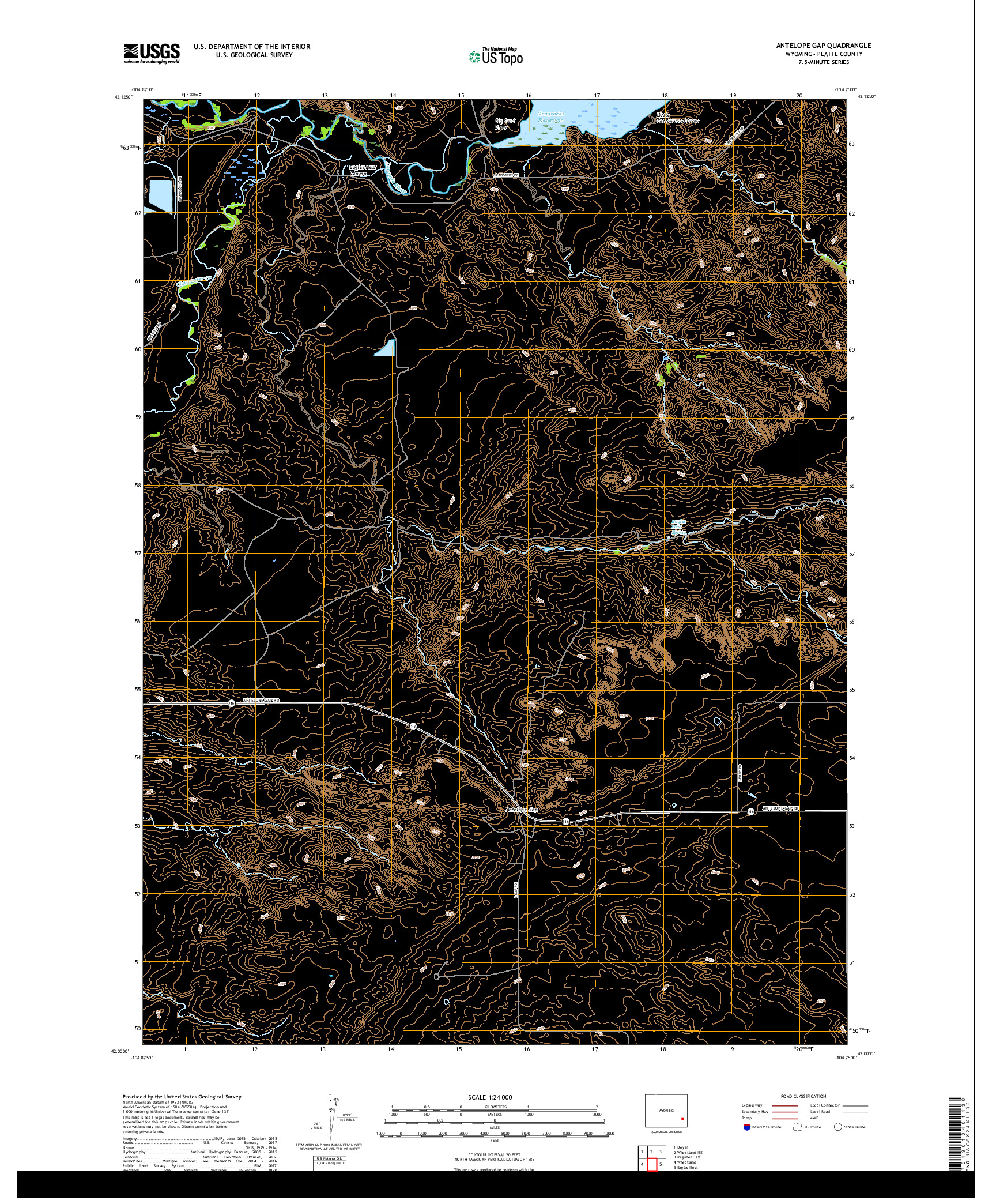 USGS US TOPO 7.5-MINUTE MAP FOR ANTELOPE GAP, WY 2017