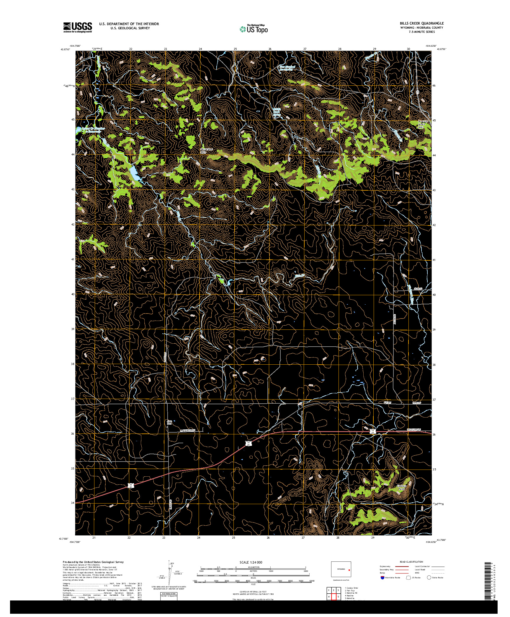 USGS US TOPO 7.5-MINUTE MAP FOR BILLS CREEK, WY 2017