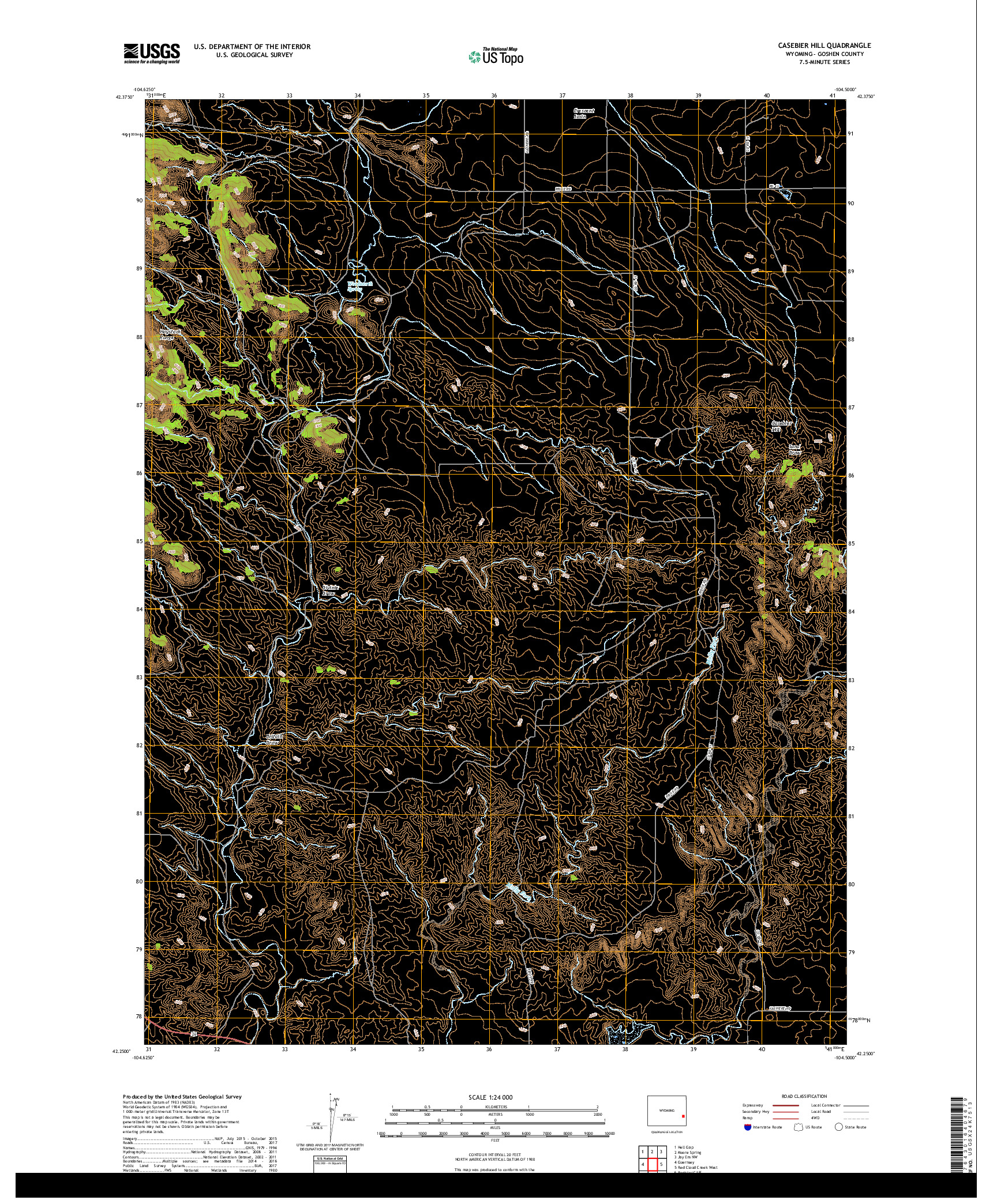 USGS US TOPO 7.5-MINUTE MAP FOR CASEBIER HILL, WY 2017