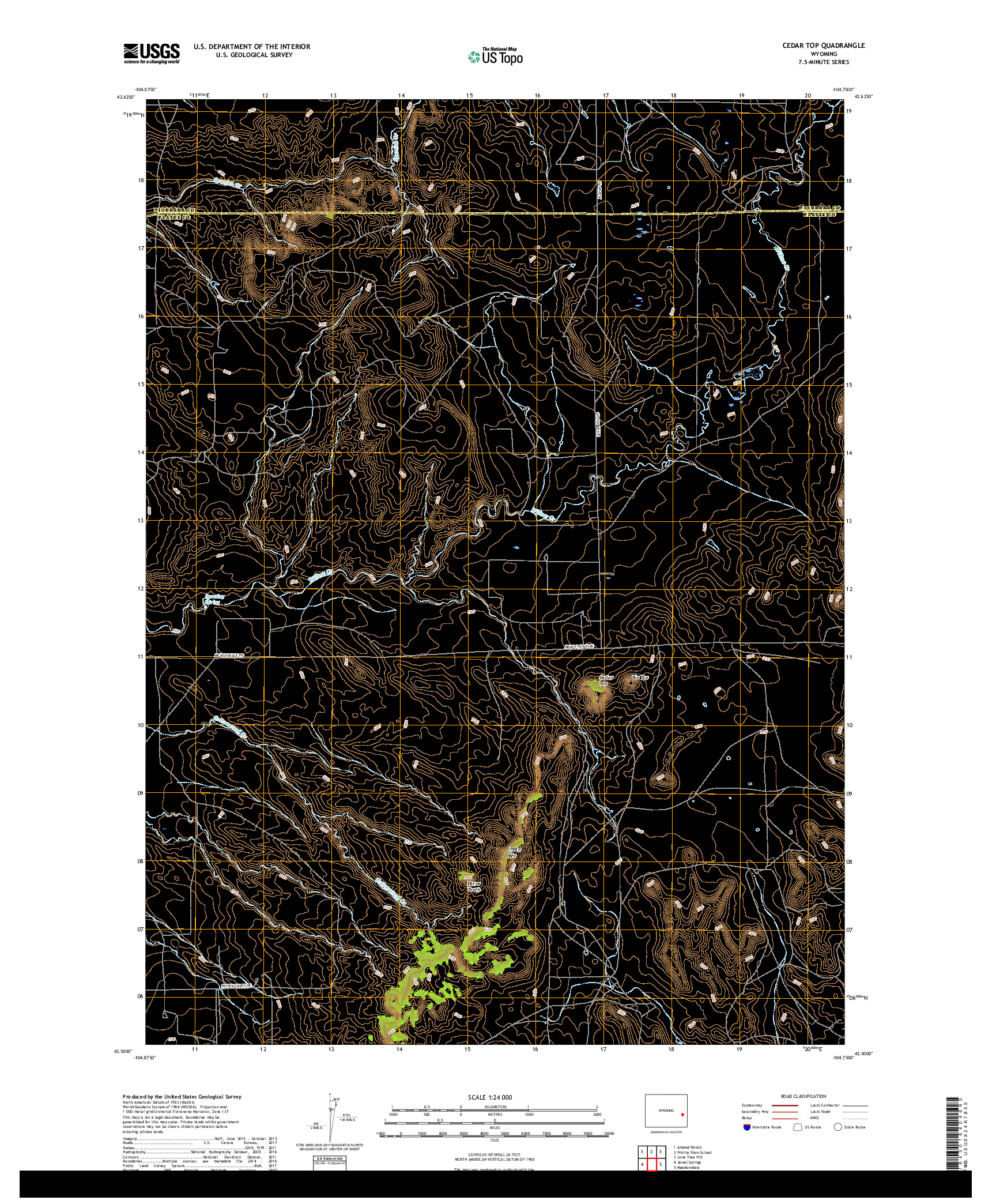 USGS US TOPO 7.5-MINUTE MAP FOR CEDAR TOP, WY 2017