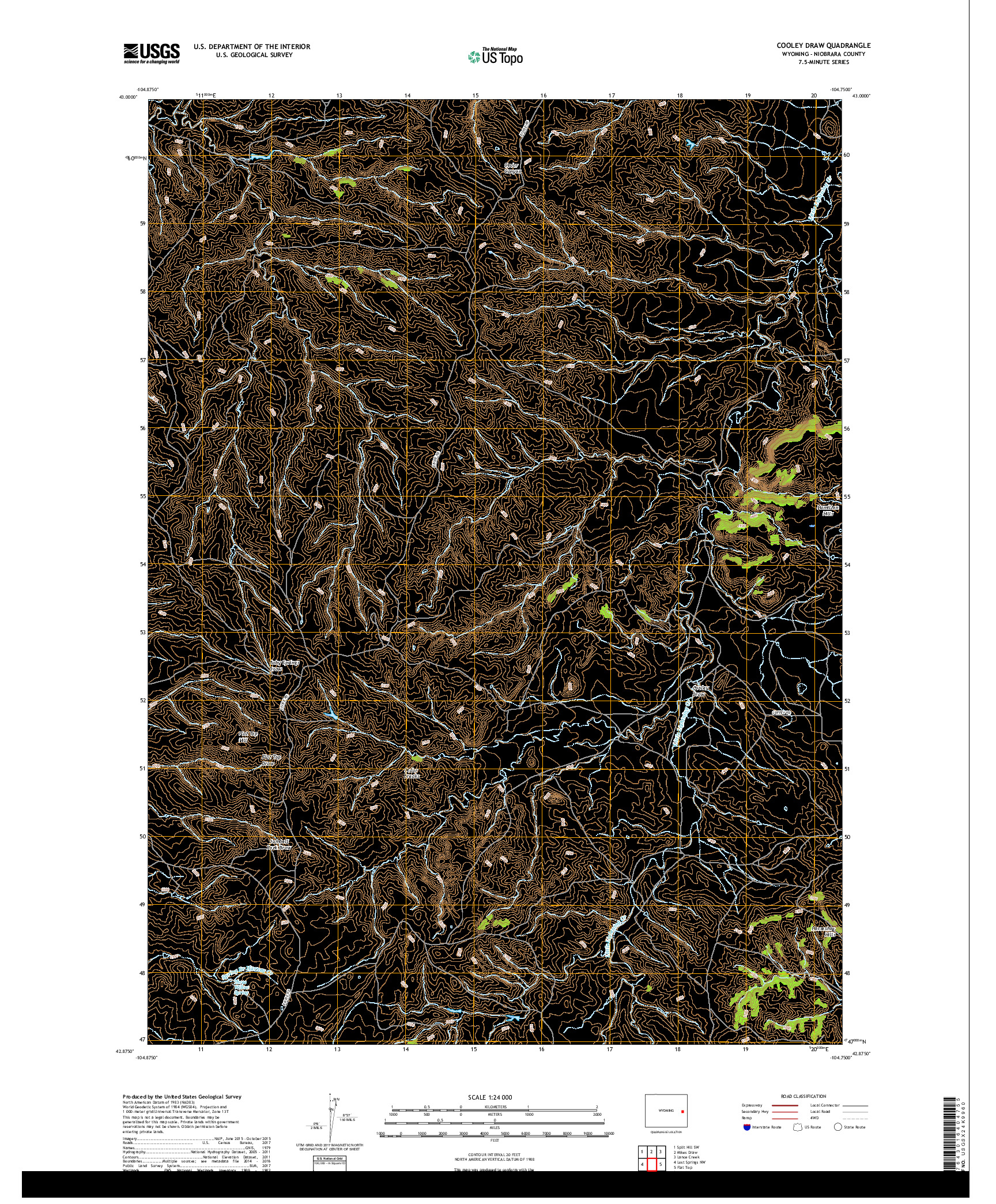 USGS US TOPO 7.5-MINUTE MAP FOR COOLEY DRAW, WY 2017