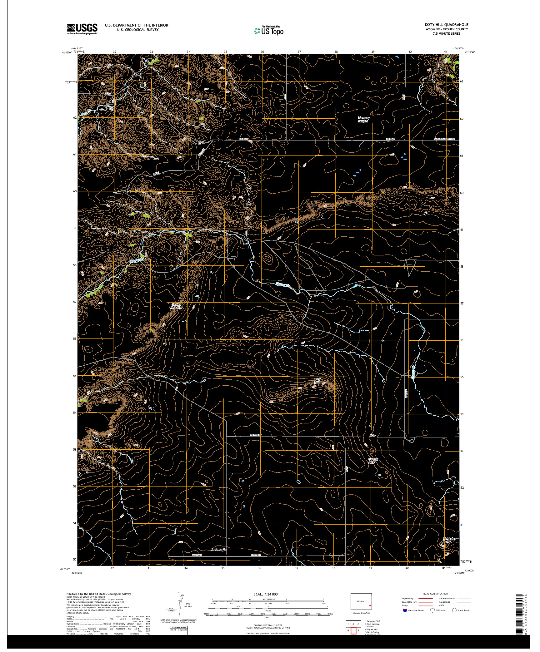 USGS US TOPO 7.5-MINUTE MAP FOR DOTY HILL, WY 2017