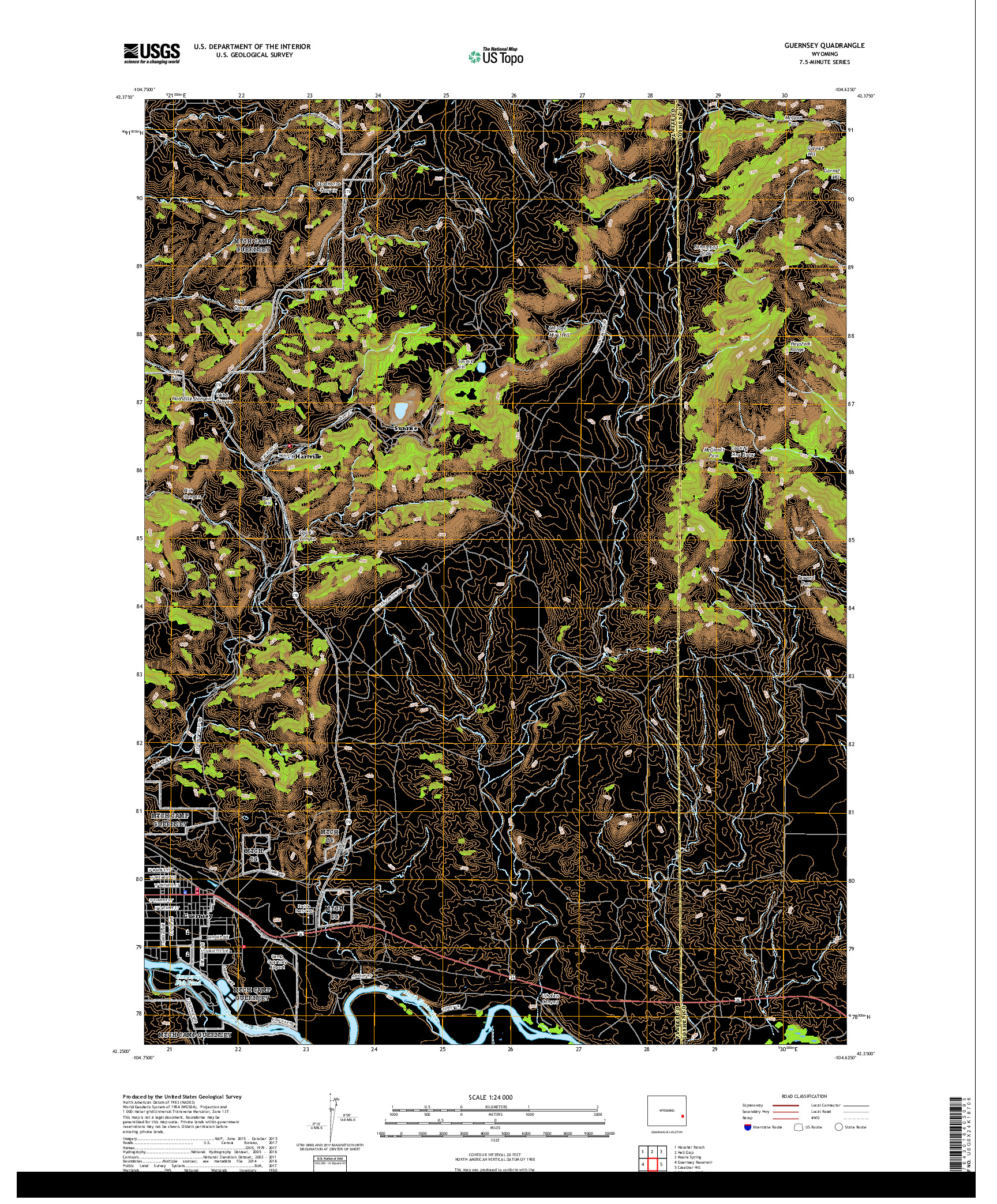 USGS US TOPO 7.5-MINUTE MAP FOR GUERNSEY, WY 2017
