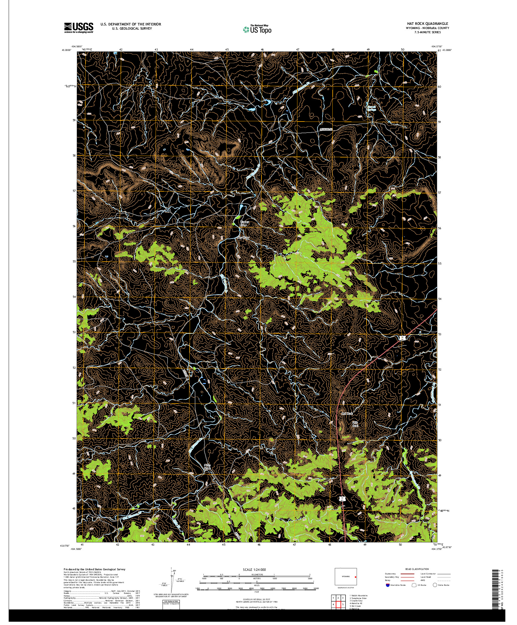 USGS US TOPO 7.5-MINUTE MAP FOR HAT ROCK, WY 2017