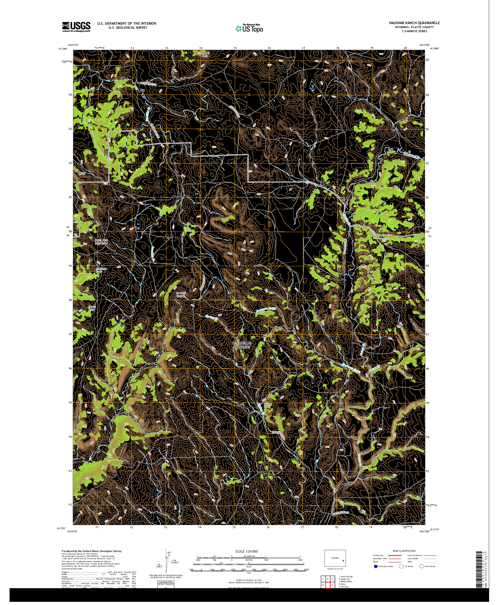 USGS US TOPO 7.5-MINUTE MAP FOR HAUSHAR RANCH, WY 2017