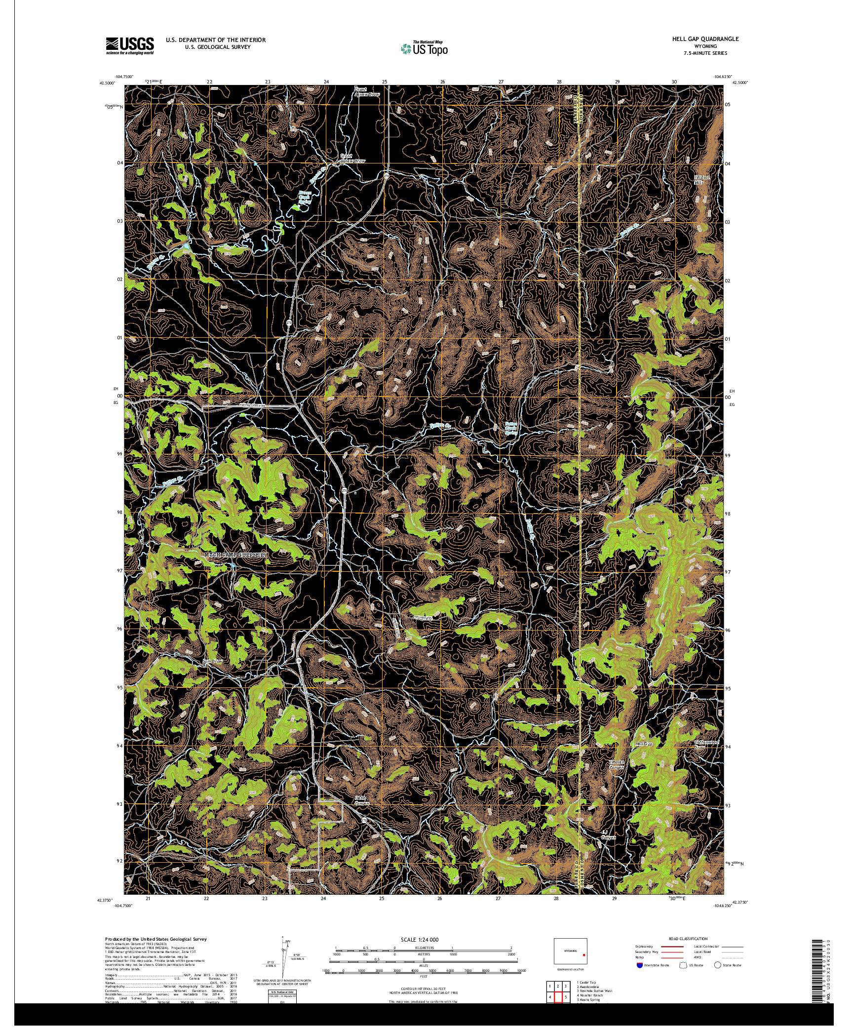 USGS US TOPO 7.5-MINUTE MAP FOR HELL GAP, WY 2017