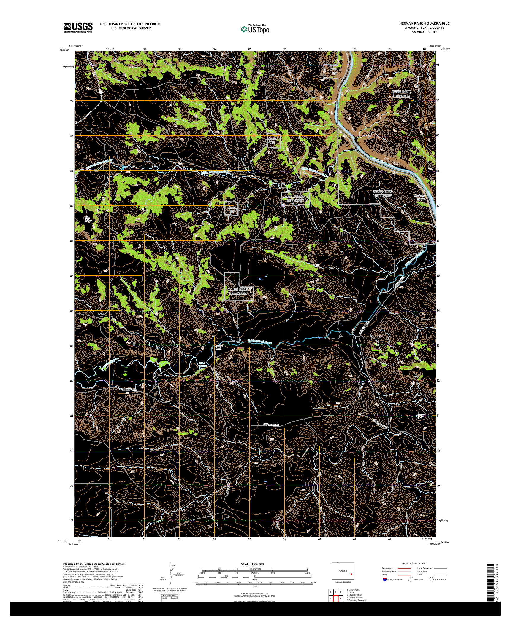 USGS US TOPO 7.5-MINUTE MAP FOR HERMAN RANCH, WY 2017