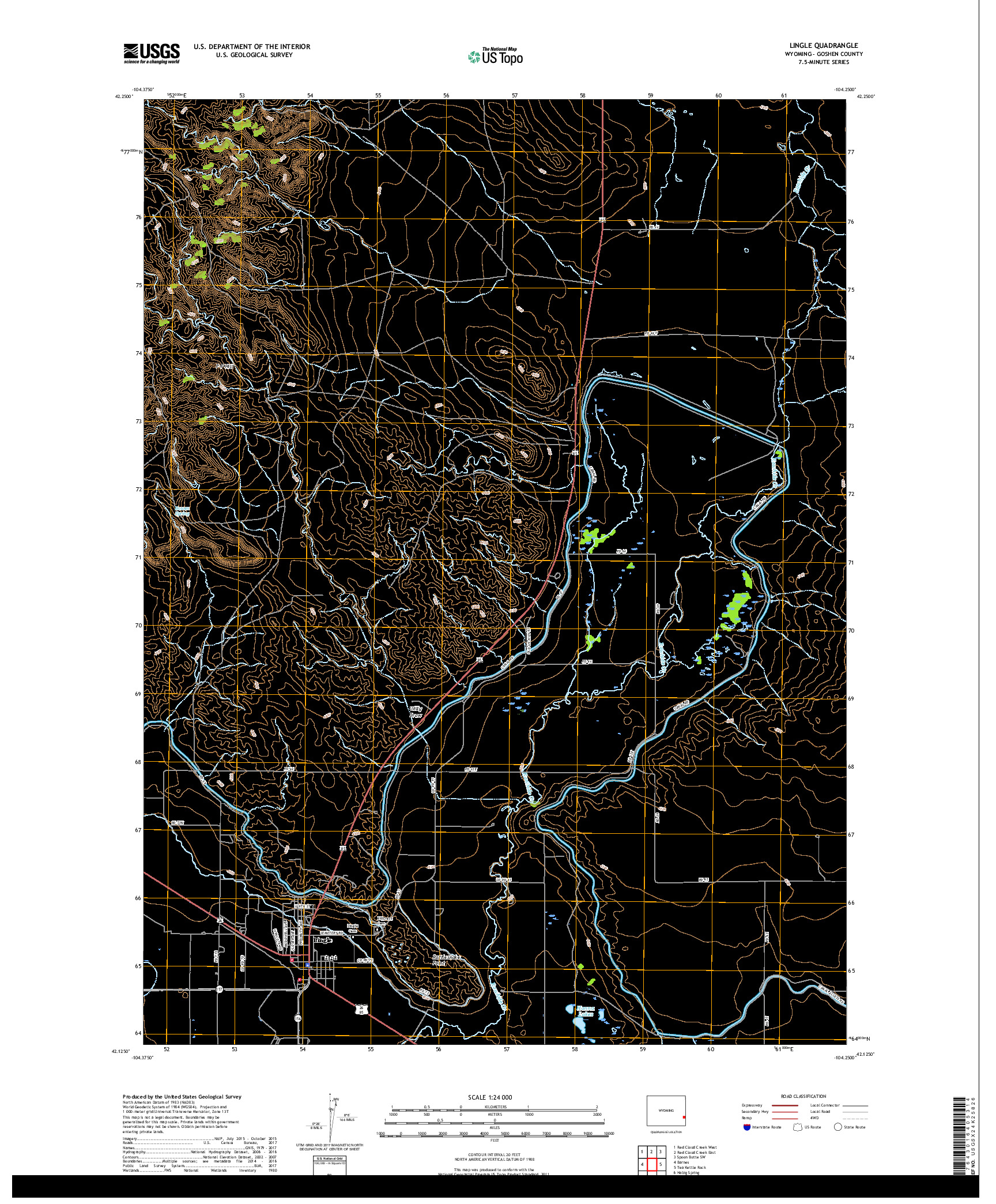 USGS US TOPO 7.5-MINUTE MAP FOR LINGLE, WY 2017